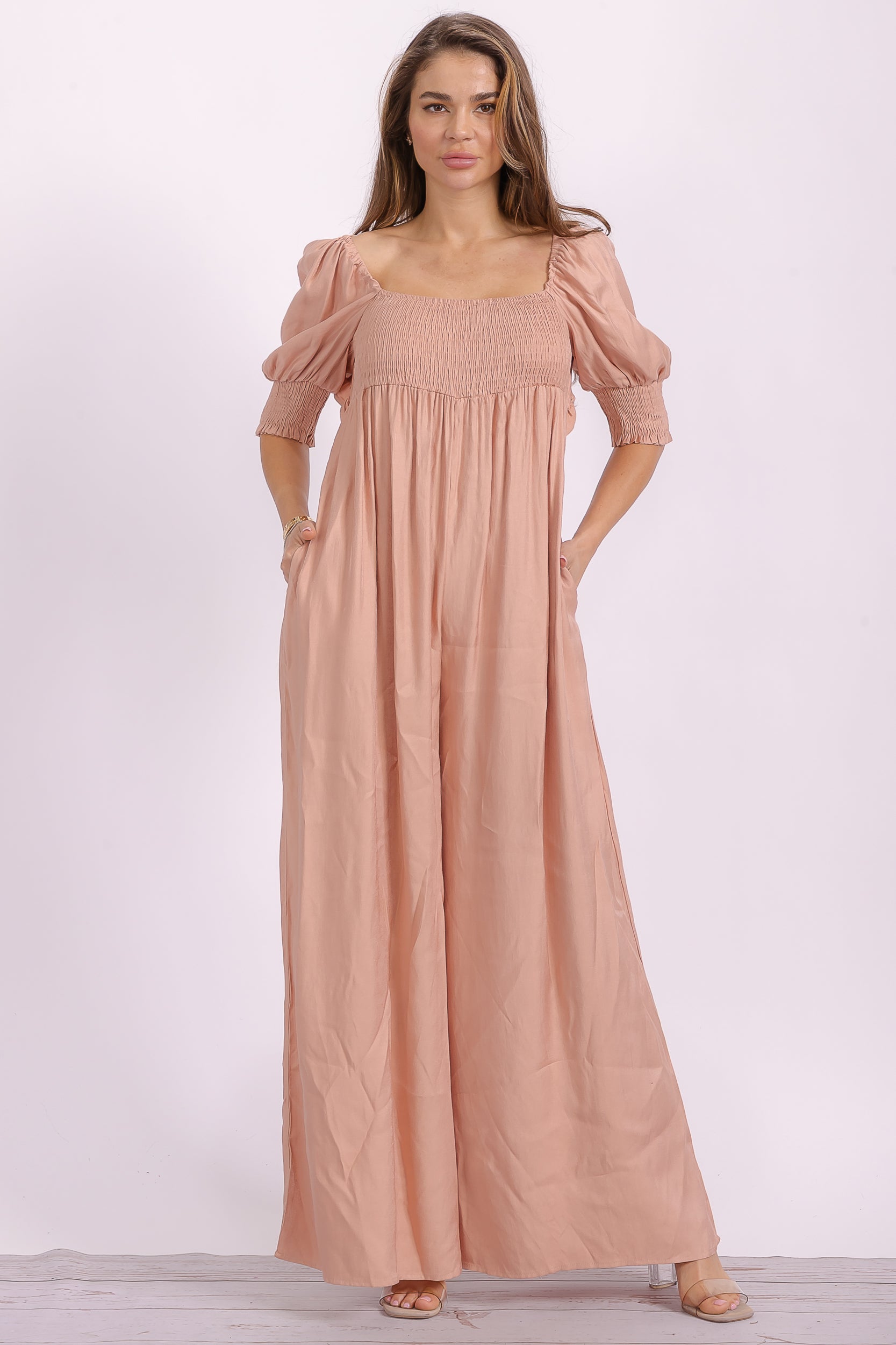 JS152S Semi-stretch Wide Leg Jumpsuit