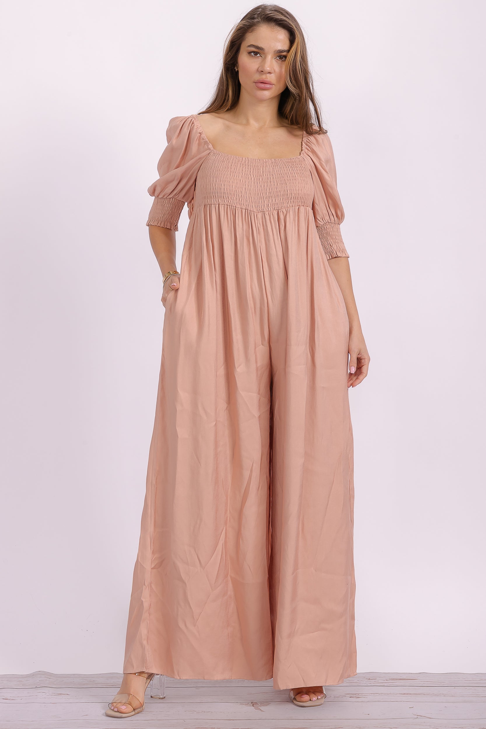 JS152S Semi-stretch Wide Leg Jumpsuit