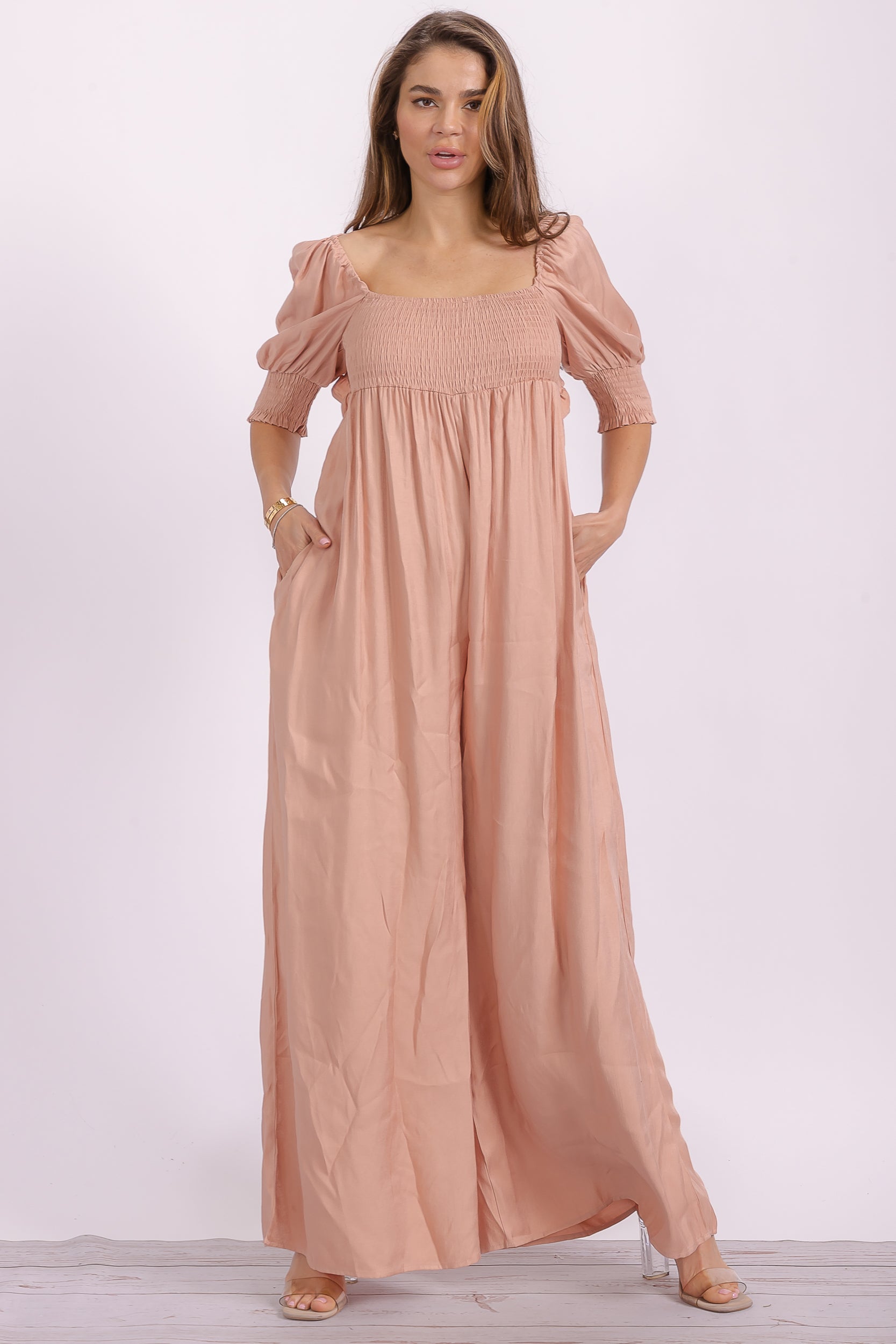 JS152S Semi-stretch Wide Leg Jumpsuit