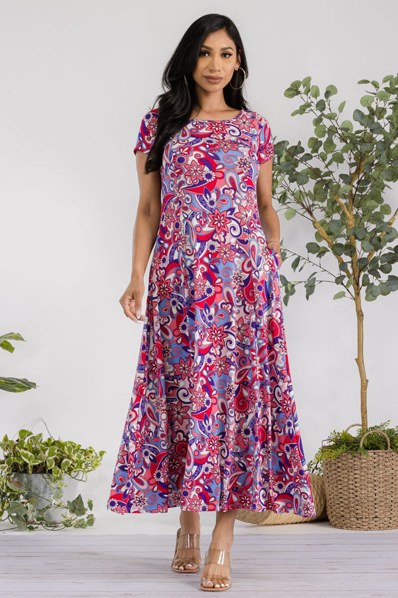 SAN144X-PAISLEY - VESTIDO MAXI CON MANGAS CORTAS