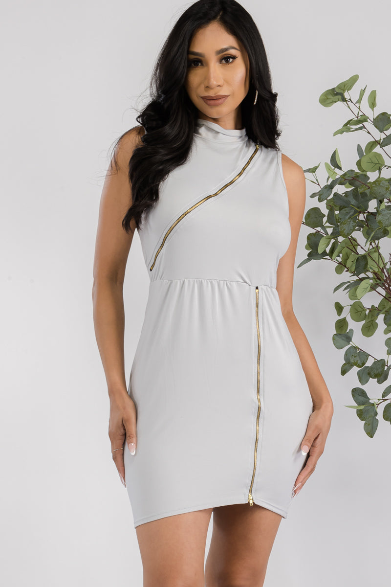 D002 - SLEEVELESS ZIPPER DETAIL MIDI DRESS