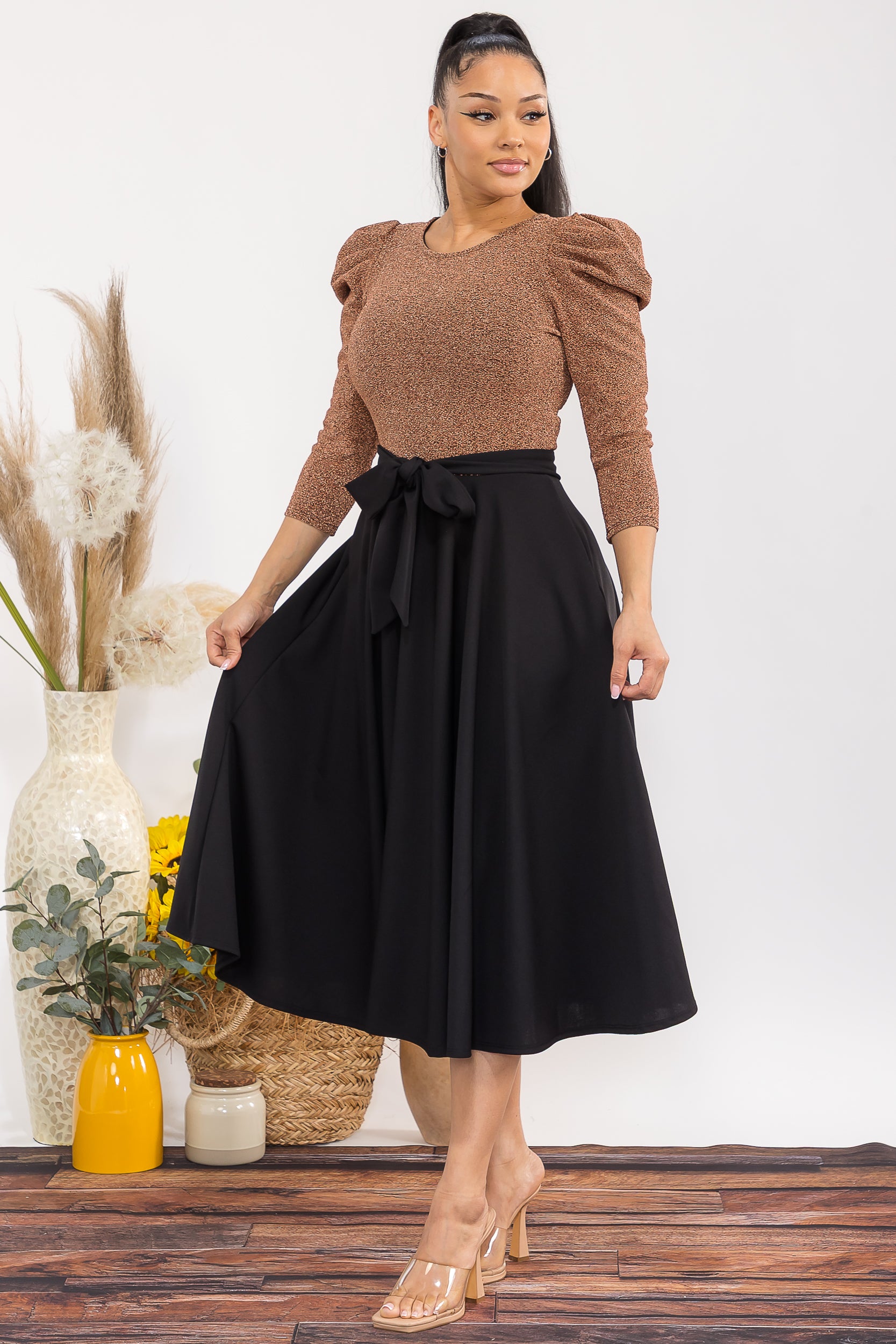 HH698C-P 3/4 SLEEVE MAXI DRESS