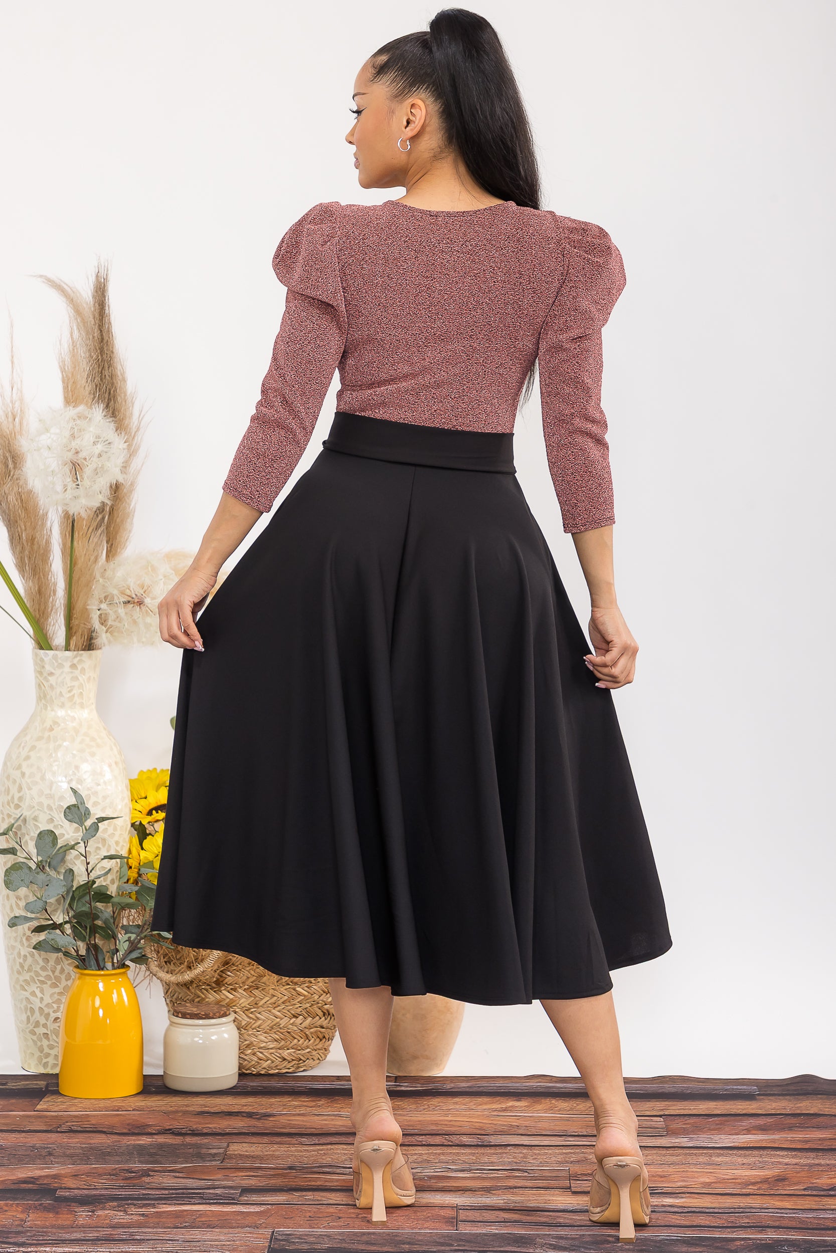 HH698C-P 3/4 SLEEVE MAXI DRESS