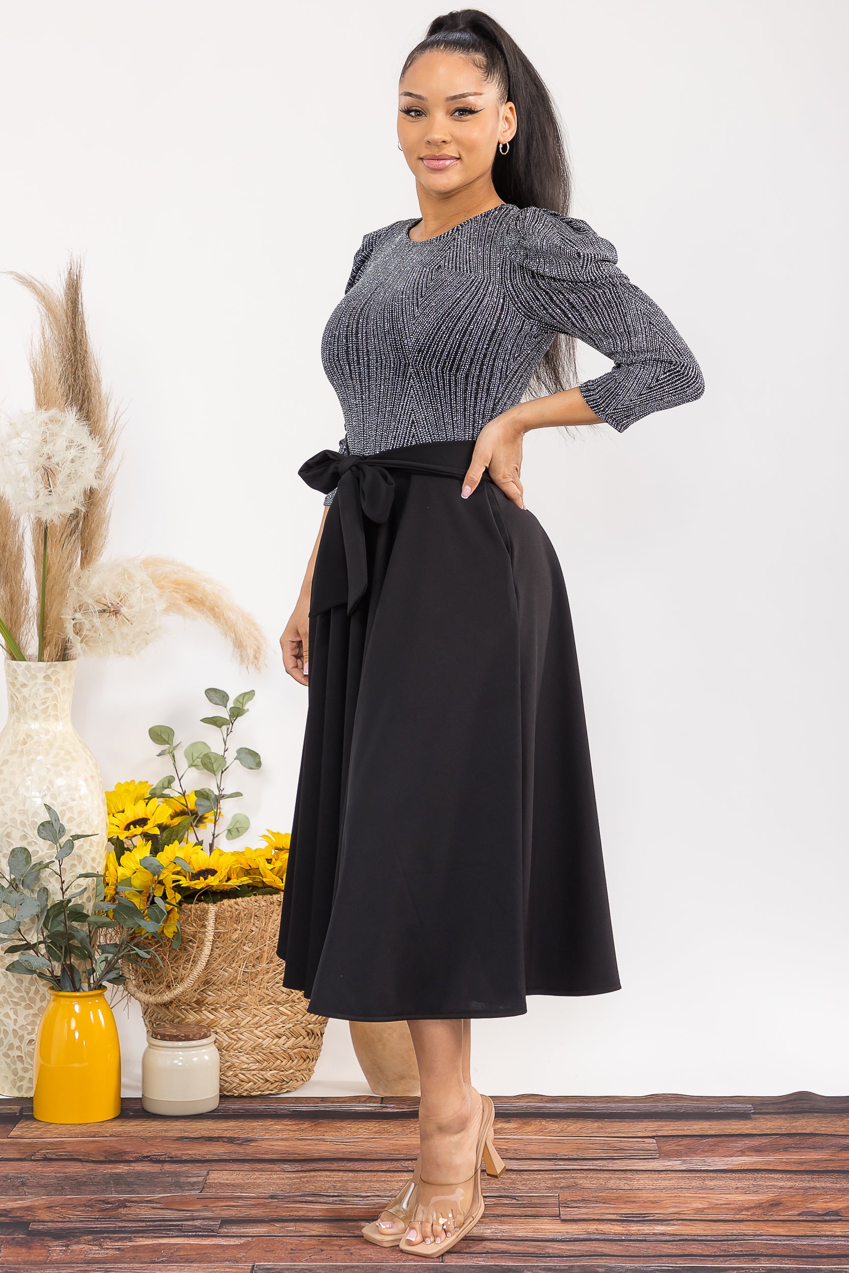 HH698C1-P 3/4 SLEEVE MAXI DRESS