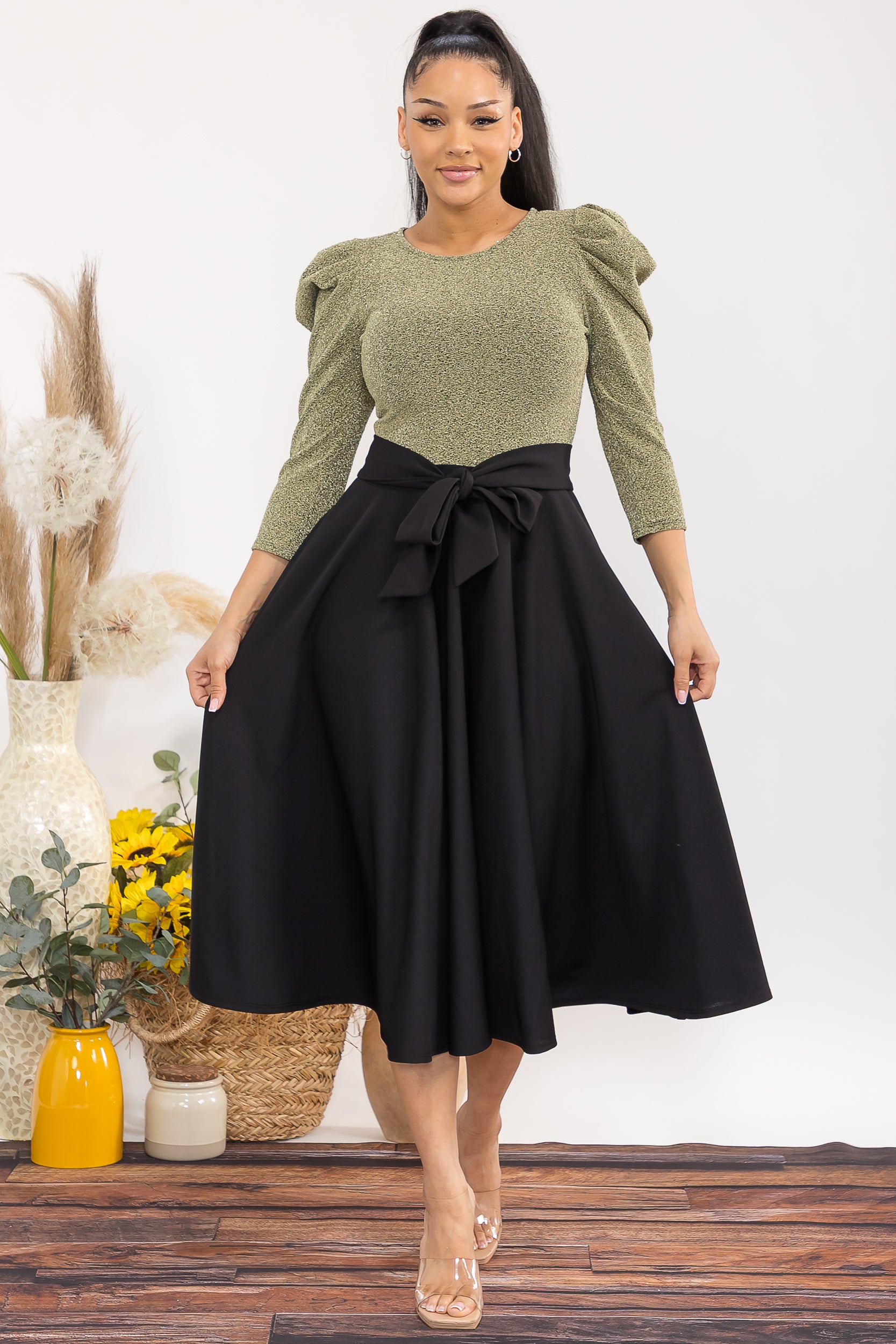 HH698C-P 3/4 SLEEVE MAXI DRESS