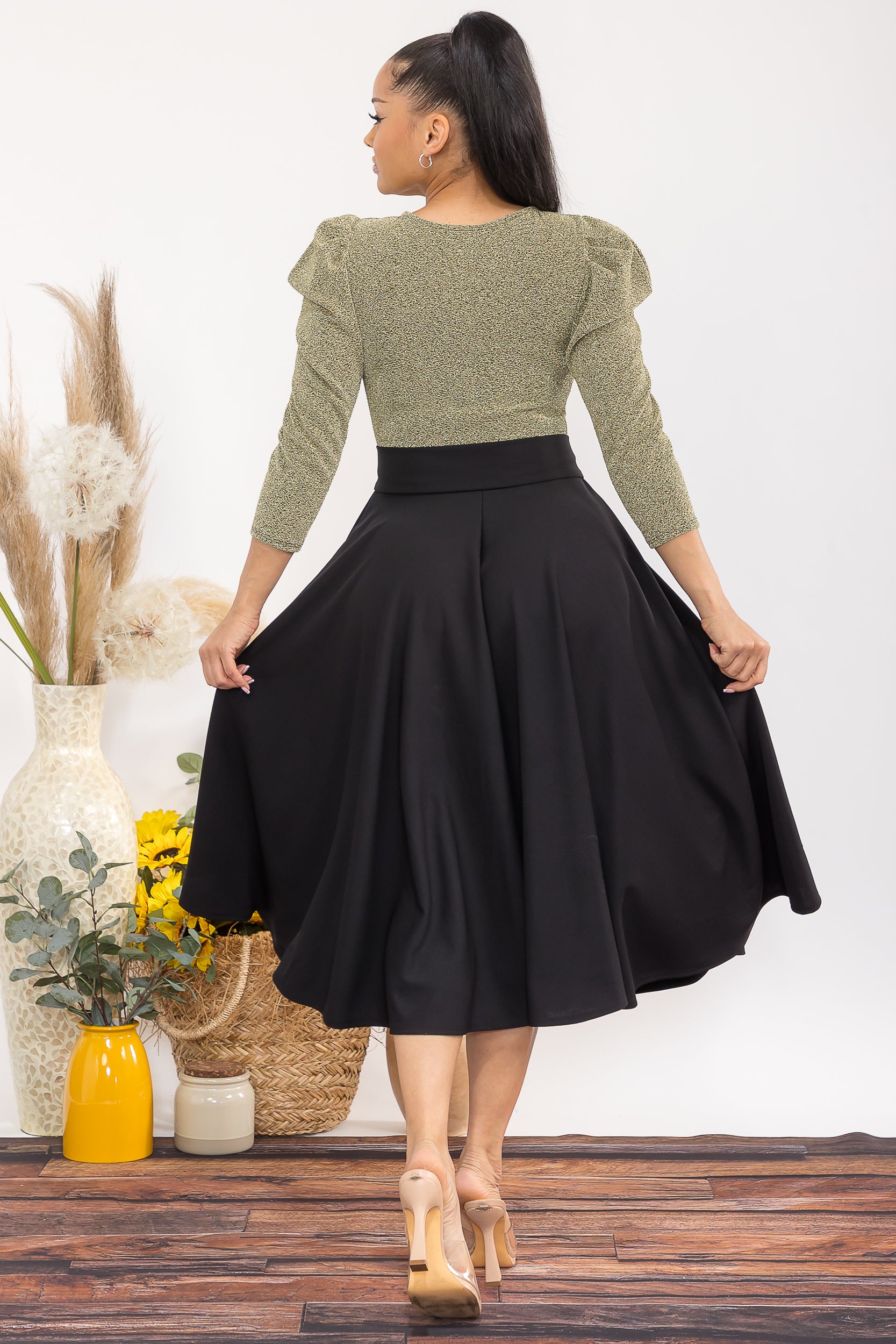 HH698C-P 3/4 SLEEVE MAXI DRESS