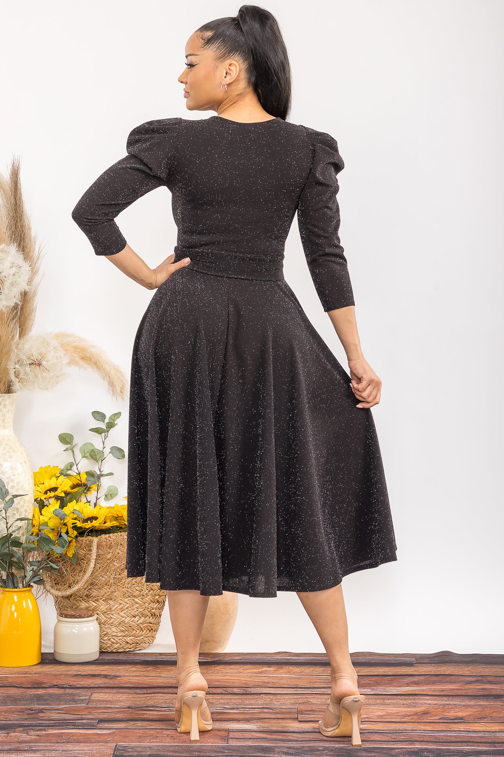 HH698C-S-R 3/4 SLEEVE MAXI DRESS