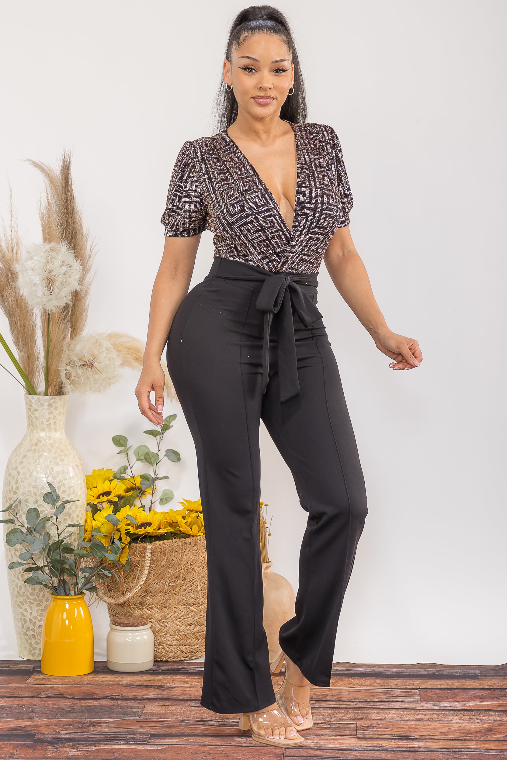 HH739-P-X PLUS SIZE SEQIN CONTRAST JUMPSUIT