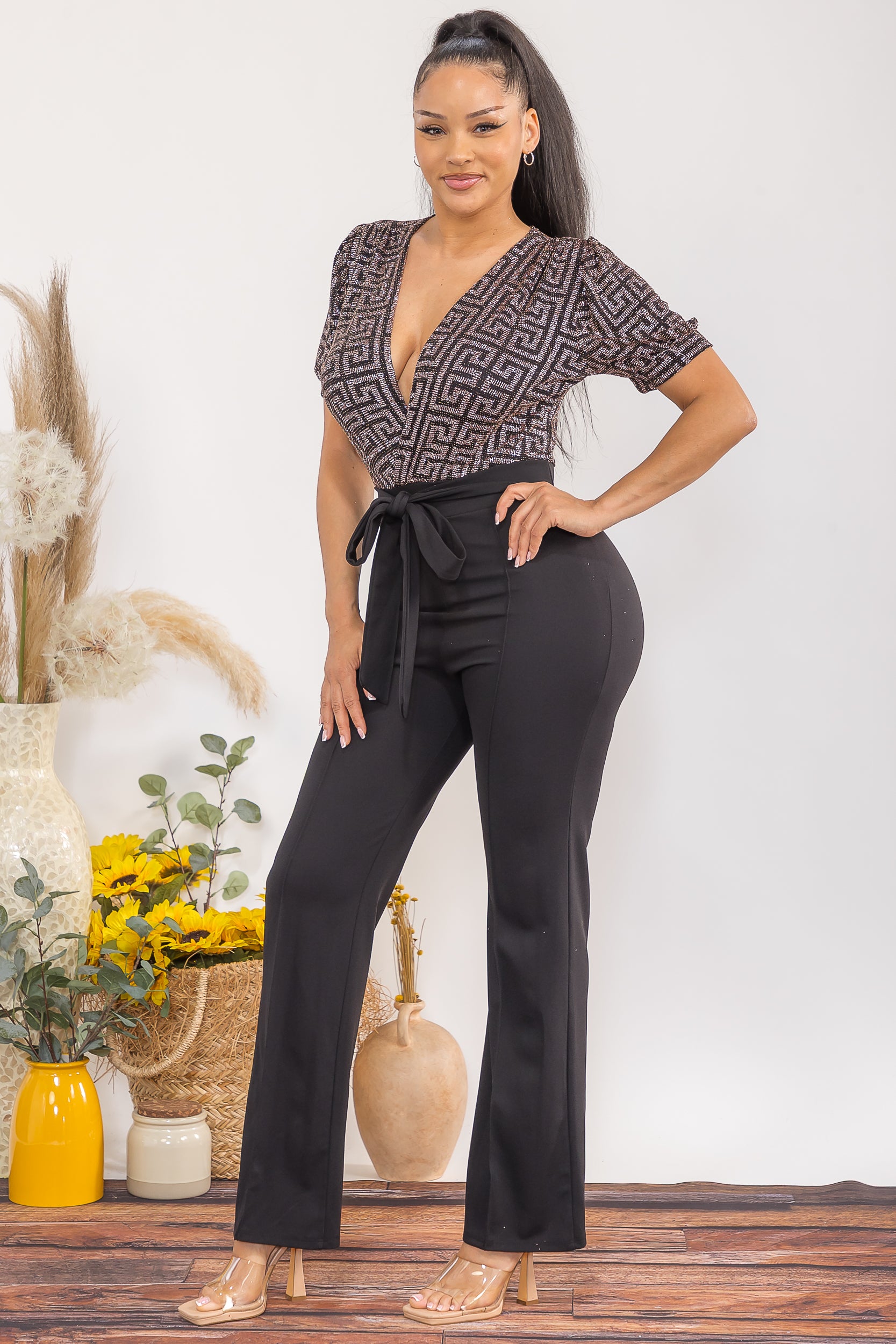 HH739-P-R SEQIN CONTRAST JUMPSUIT
