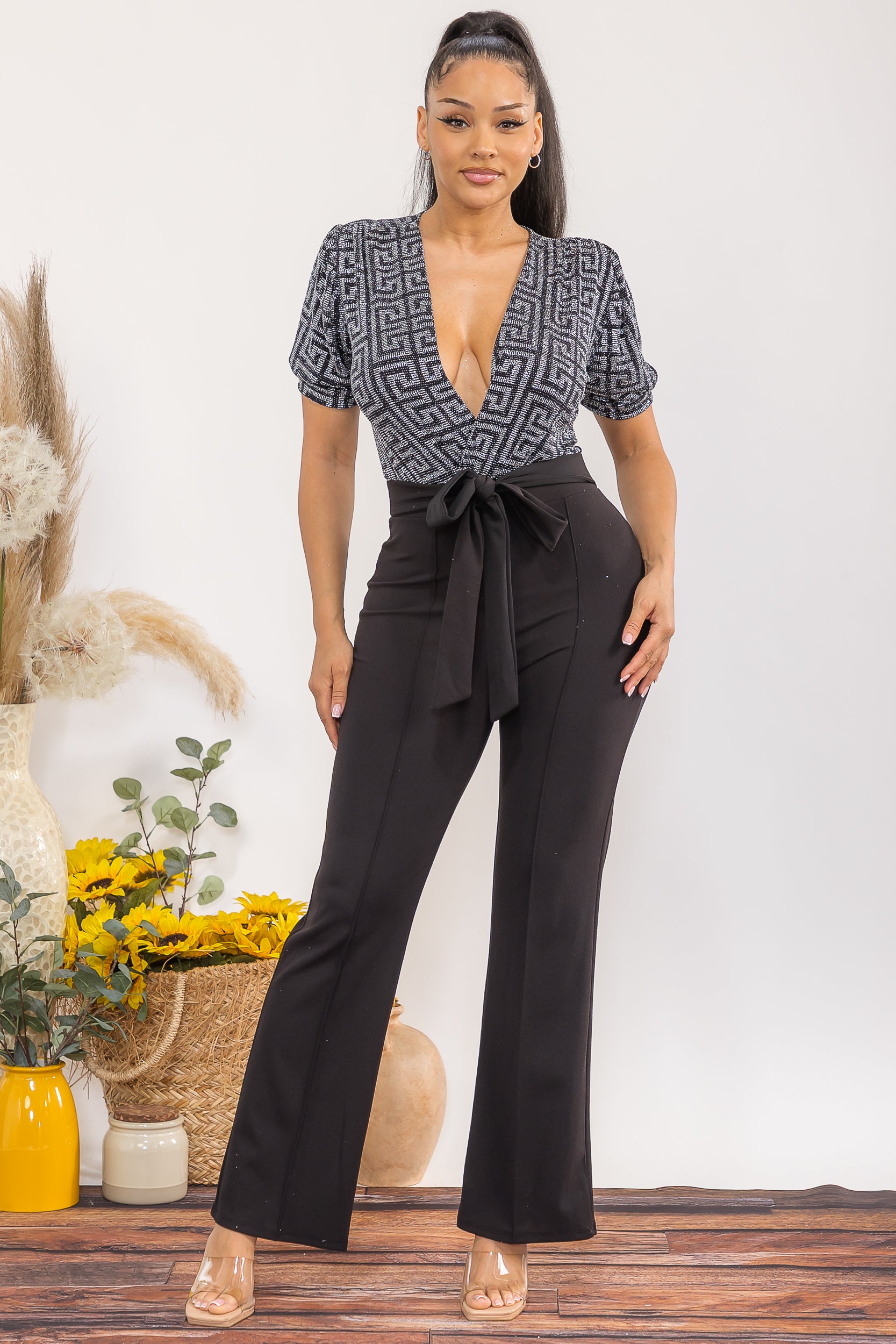 HH739-P-X PLUS SIZE SEQIN CONTRAST JUMPSUIT