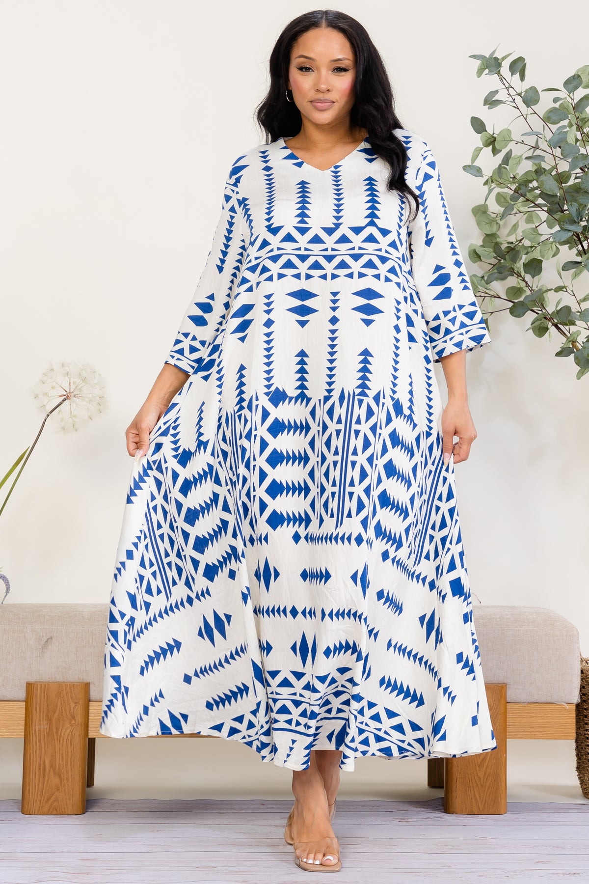 SD2692-R - One Size Geometric Print Maxi Dress