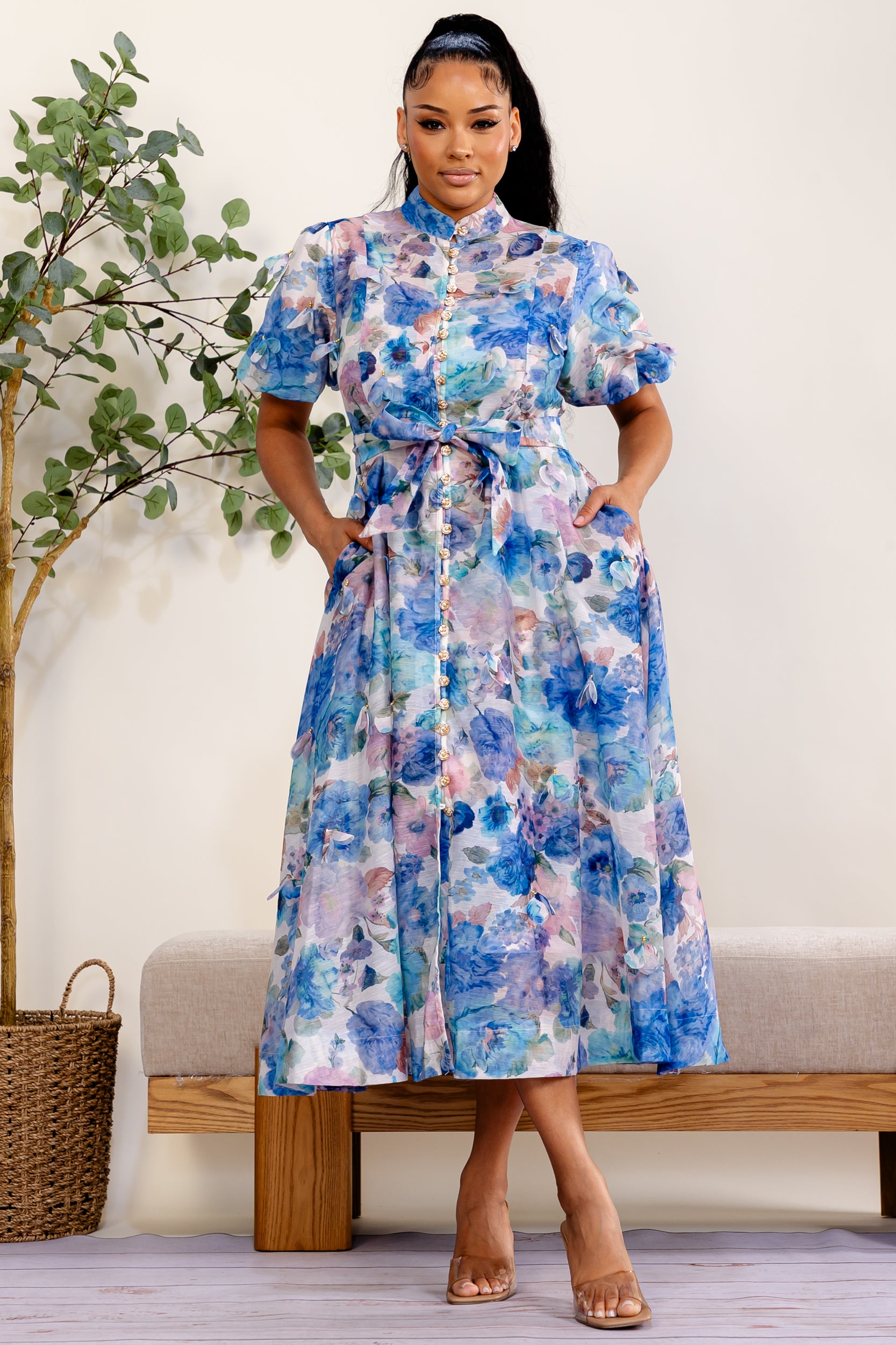 LD717-X-FLR - PLUS SIZE TWO PIECE DRESS SET