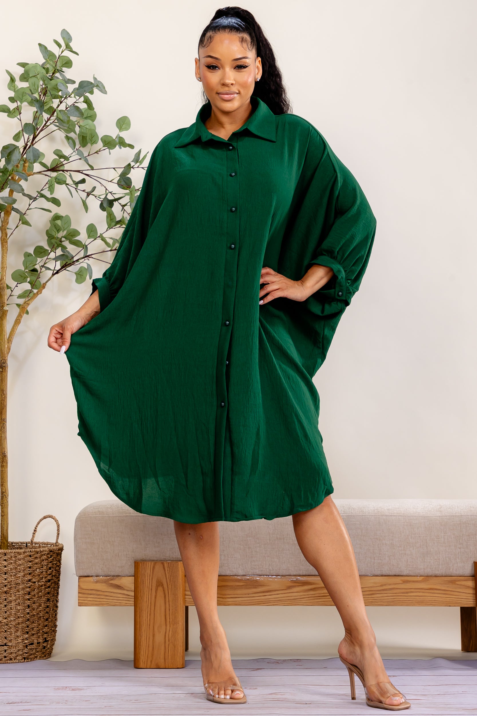 RHD127-X - Plus Size Oversized Hilow Dress