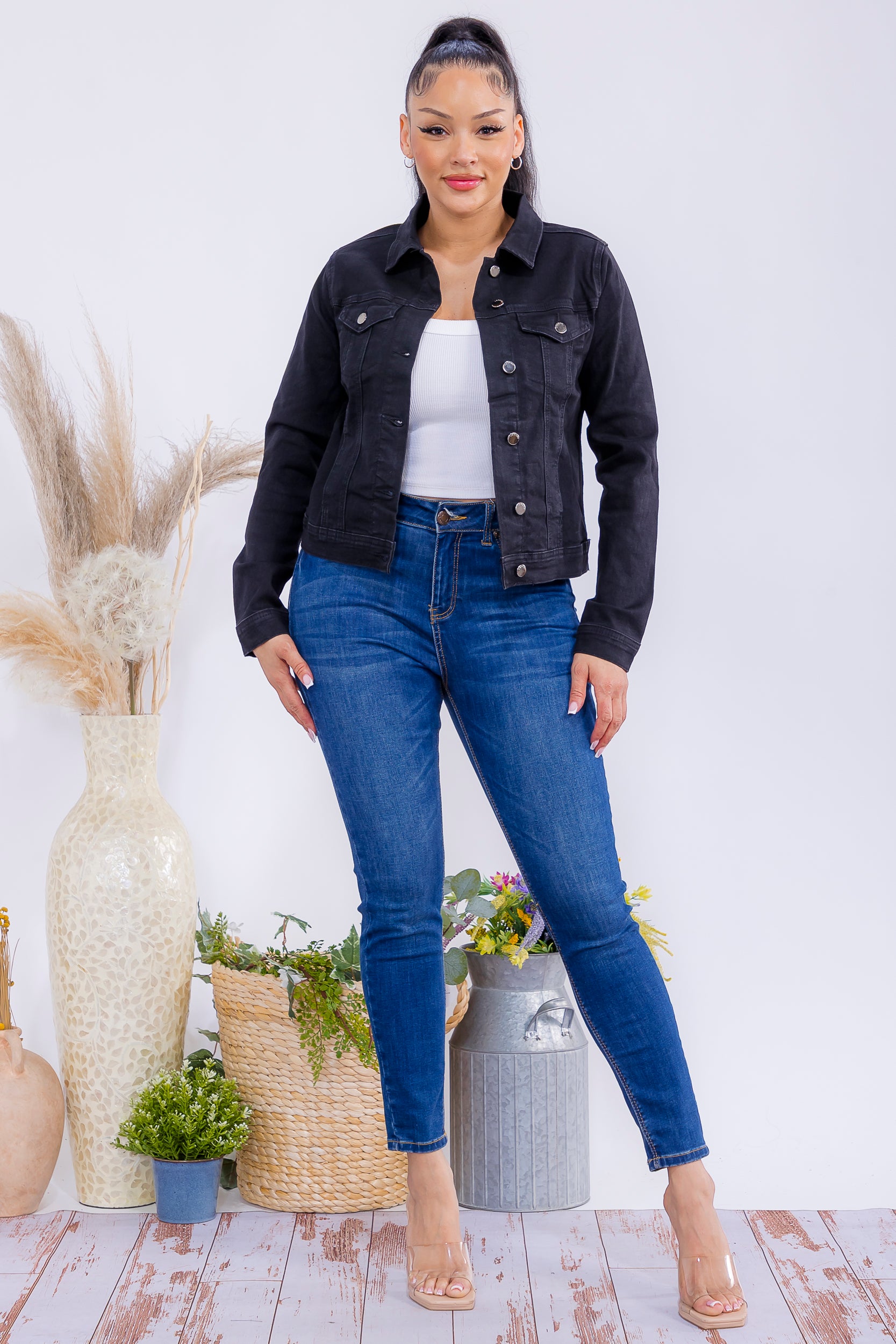 AN-43763 Classic Button Front Denim Jacket