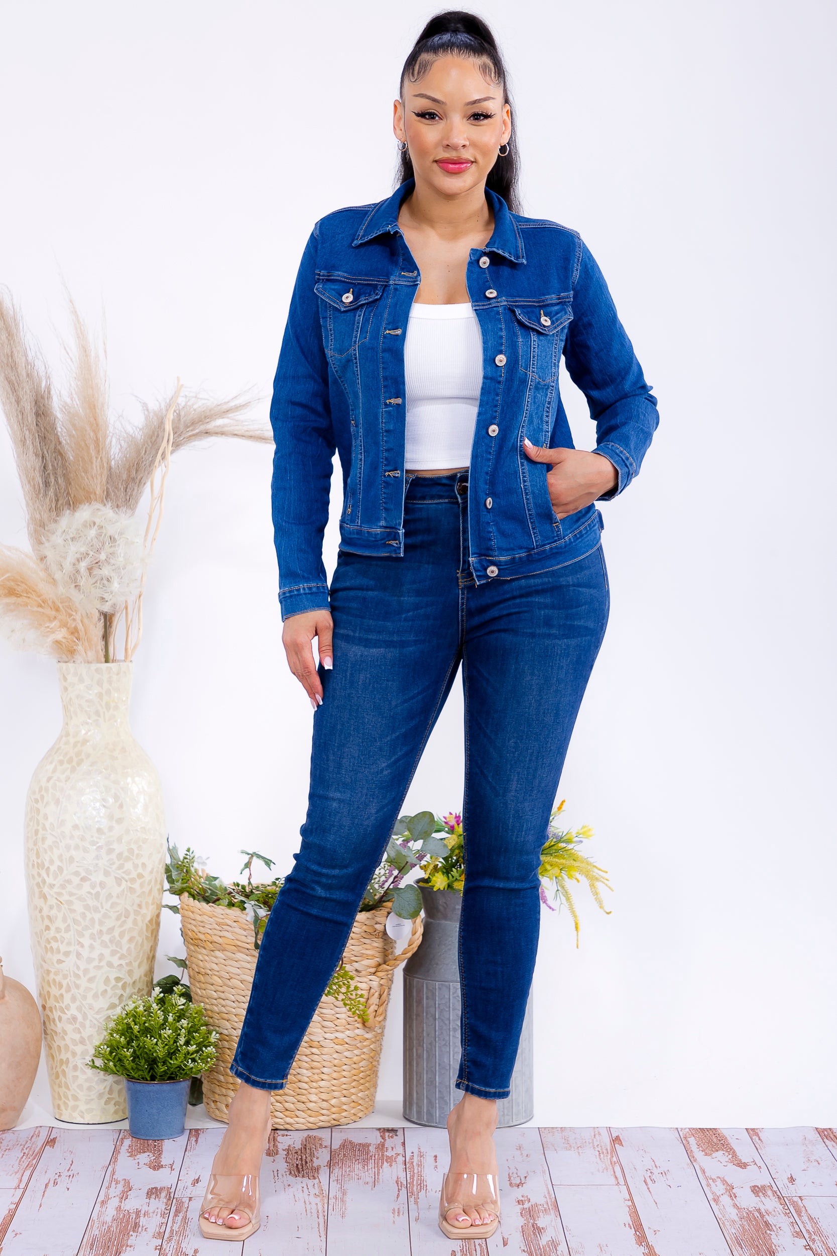 AN-43763 Classic Button Front Denim Jacket