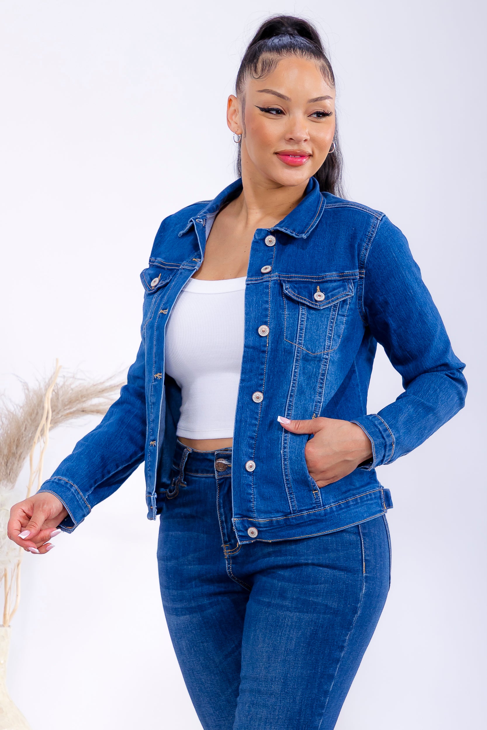 AN-43763 Classic Button Front Denim Jacket