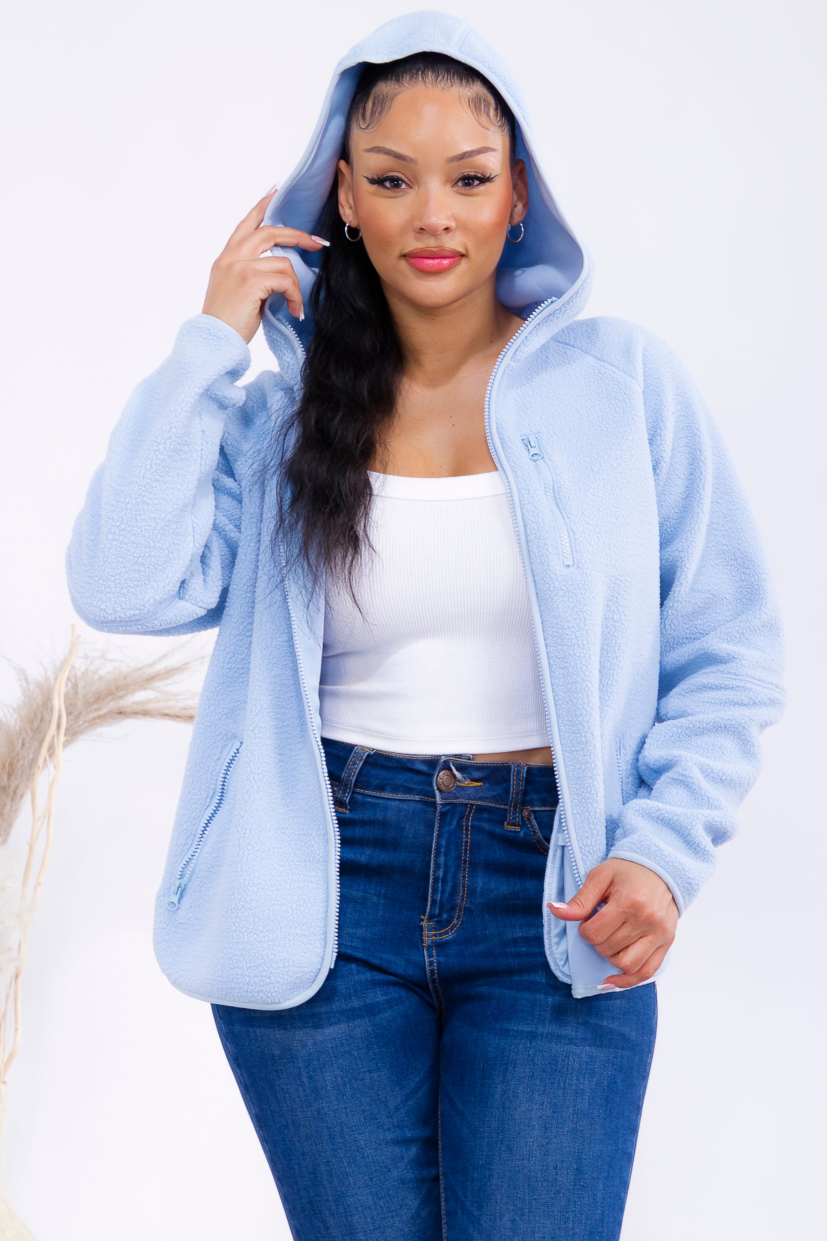 852-0012 Zip-Up Fleece Hoodie Jacket with Pockets