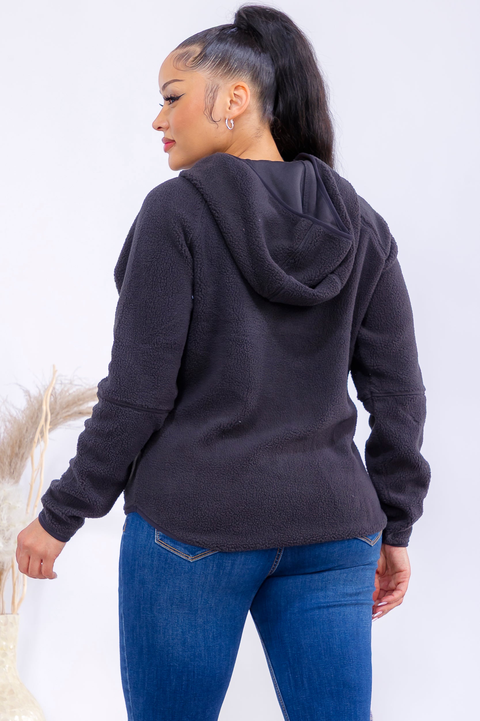 852-0012 Zip-Up Fleece Hoodie Jacket with Pockets