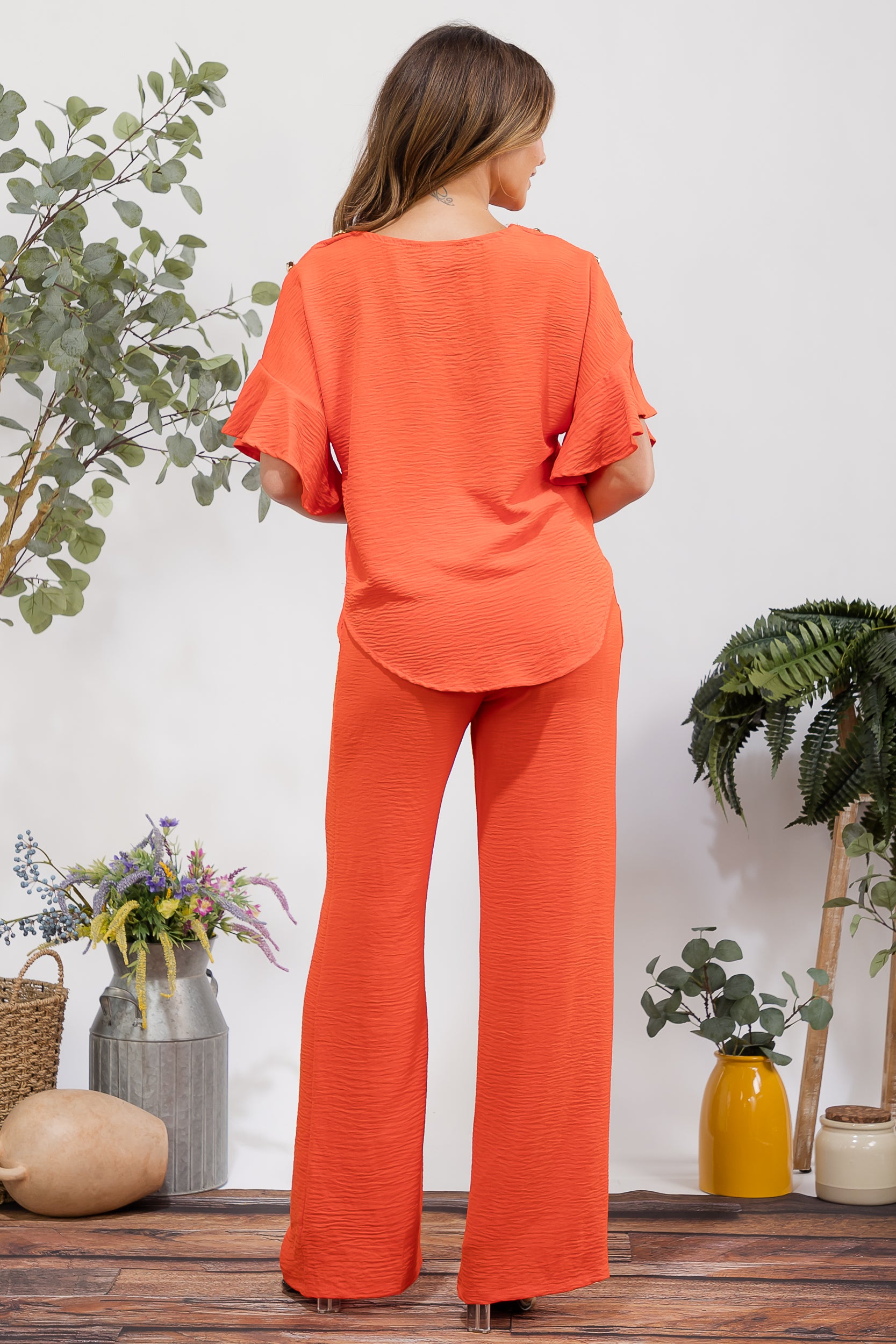 HH782X-S Plus Size Flowy Two-Piece Wide Leg Set
