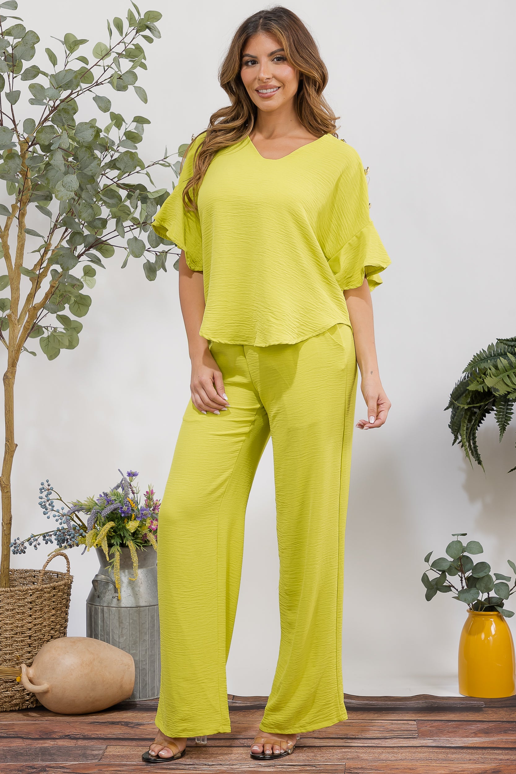 HH782X-S Plus Size Flowy Two-Piece Wide Leg Set