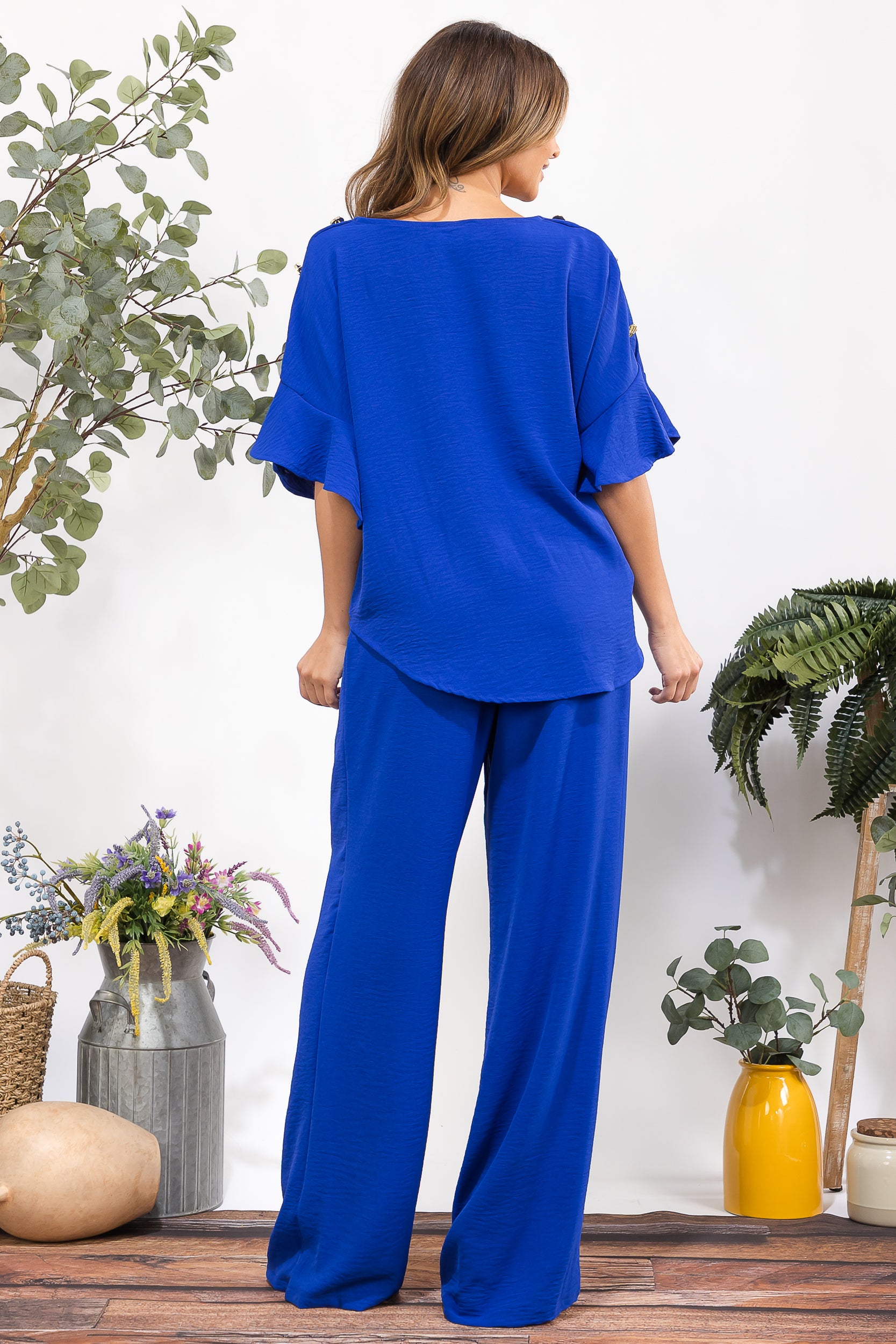 HH782X-S Plus Size Flowy Two-Piece Wide Leg Set