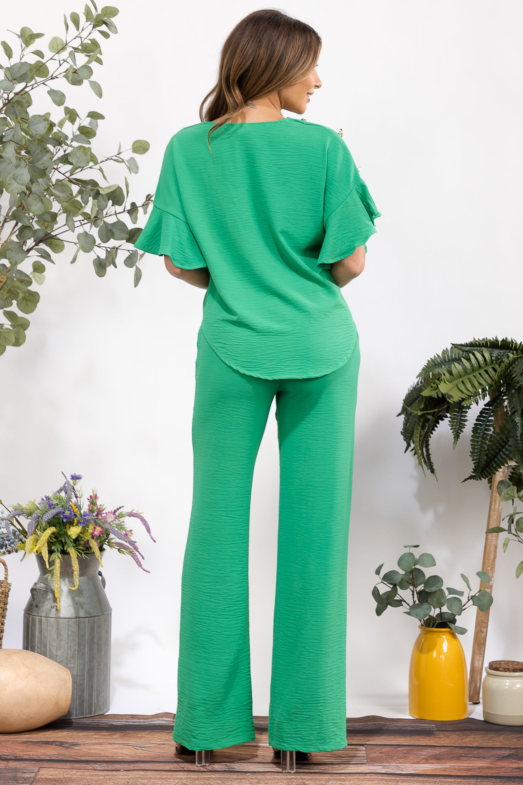 HH782R-S Flowy Two-Piece Wide Leg Set