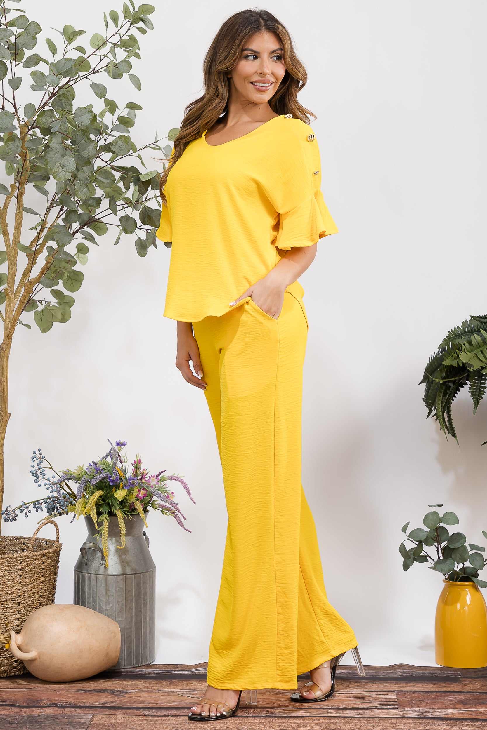 HH782X-S Plus Size Flowy Two-Piece Wide Leg Set