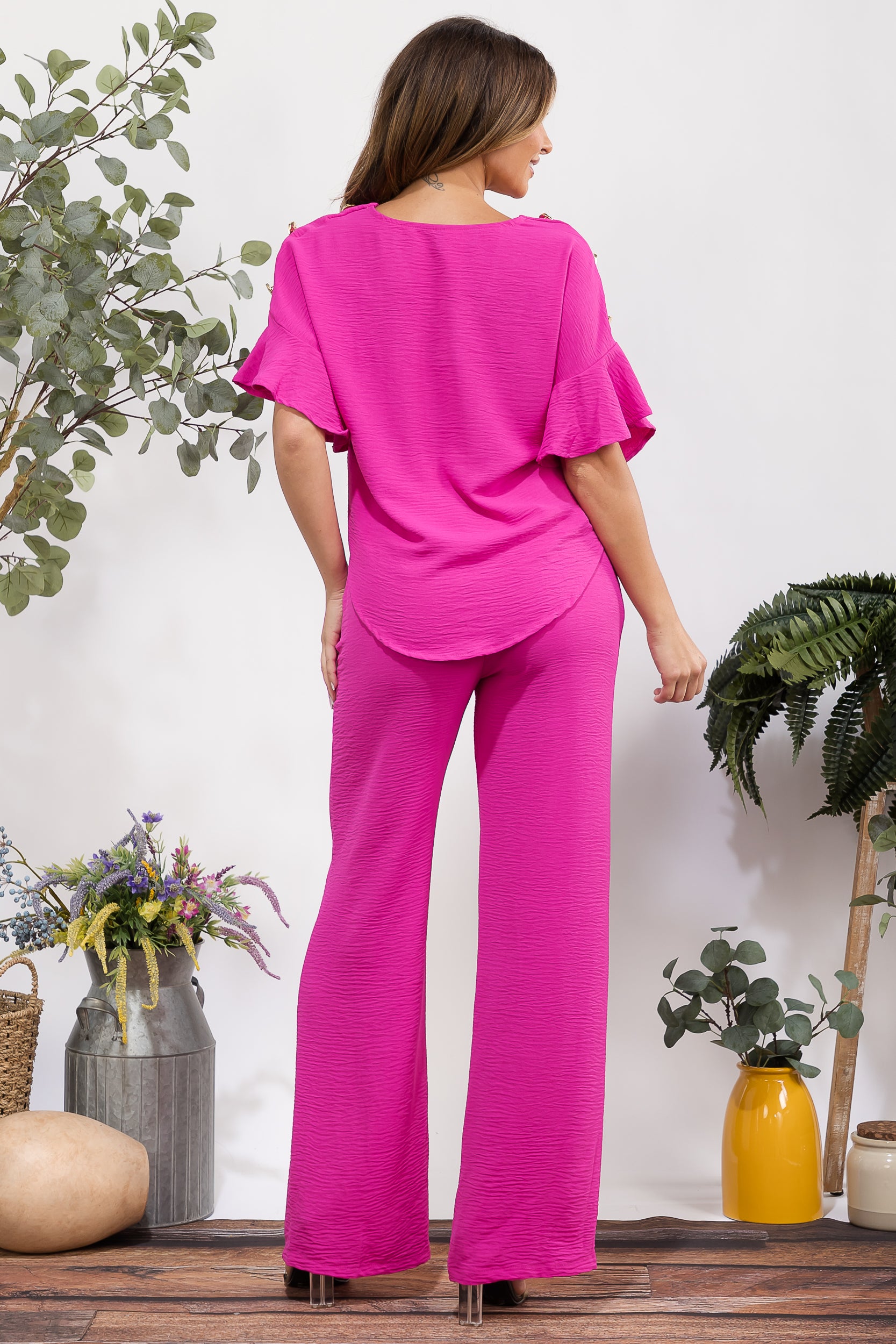 HH782X-S Plus Size Flowy Two-Piece Wide Leg Set