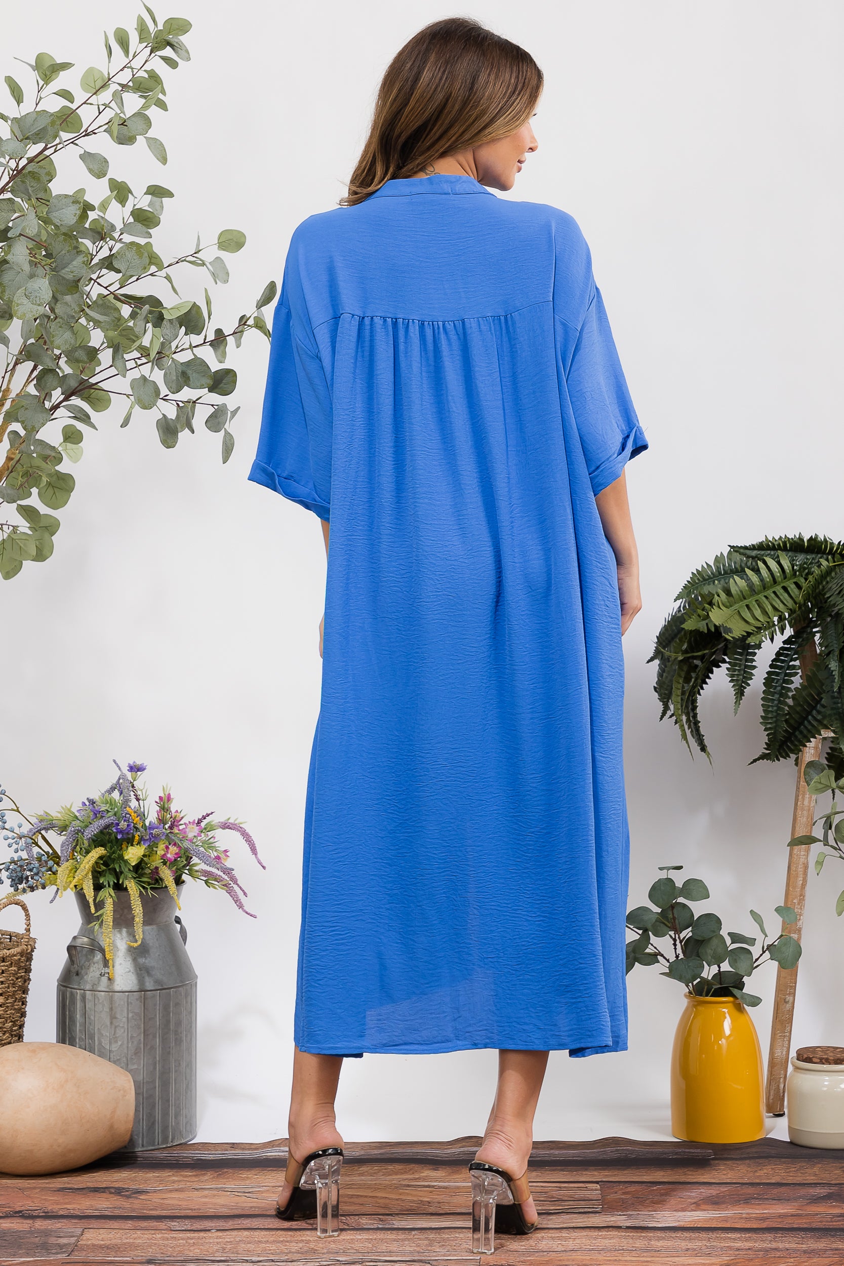 25102 Oversized Button-Down Midi Dress with Pockets