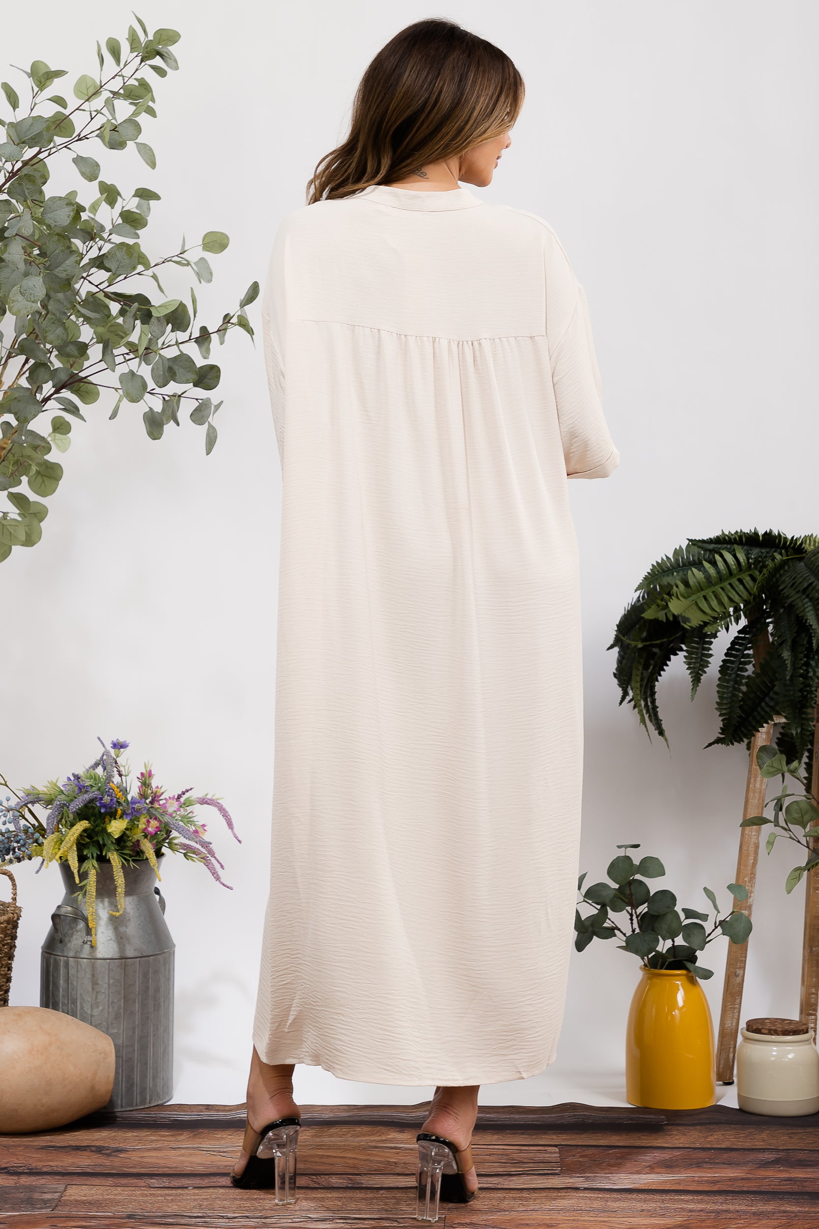 25102 Oversized Button-Down Midi Dress with Pockets