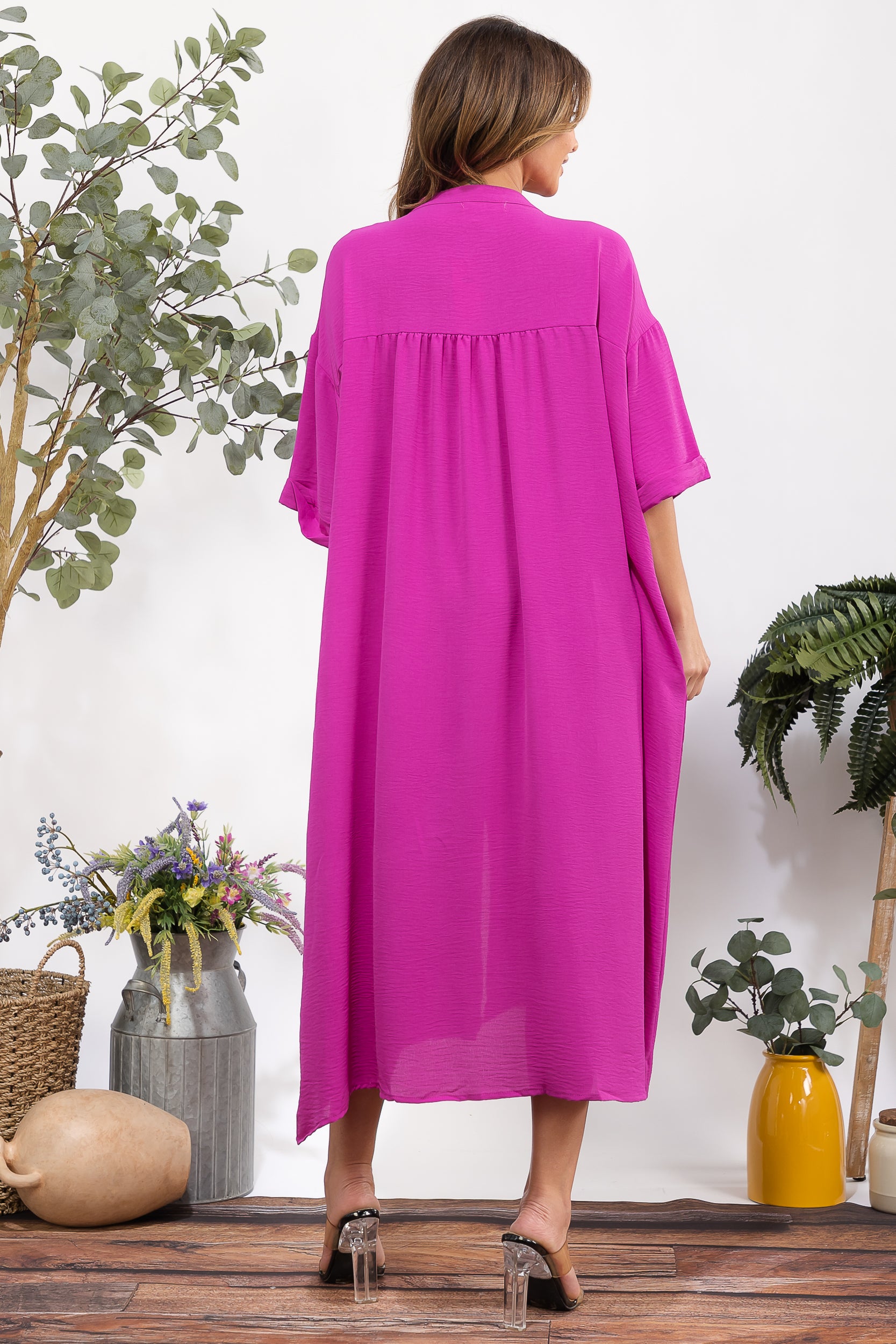 25102 Oversized Button-Down Midi Dress with Pockets
