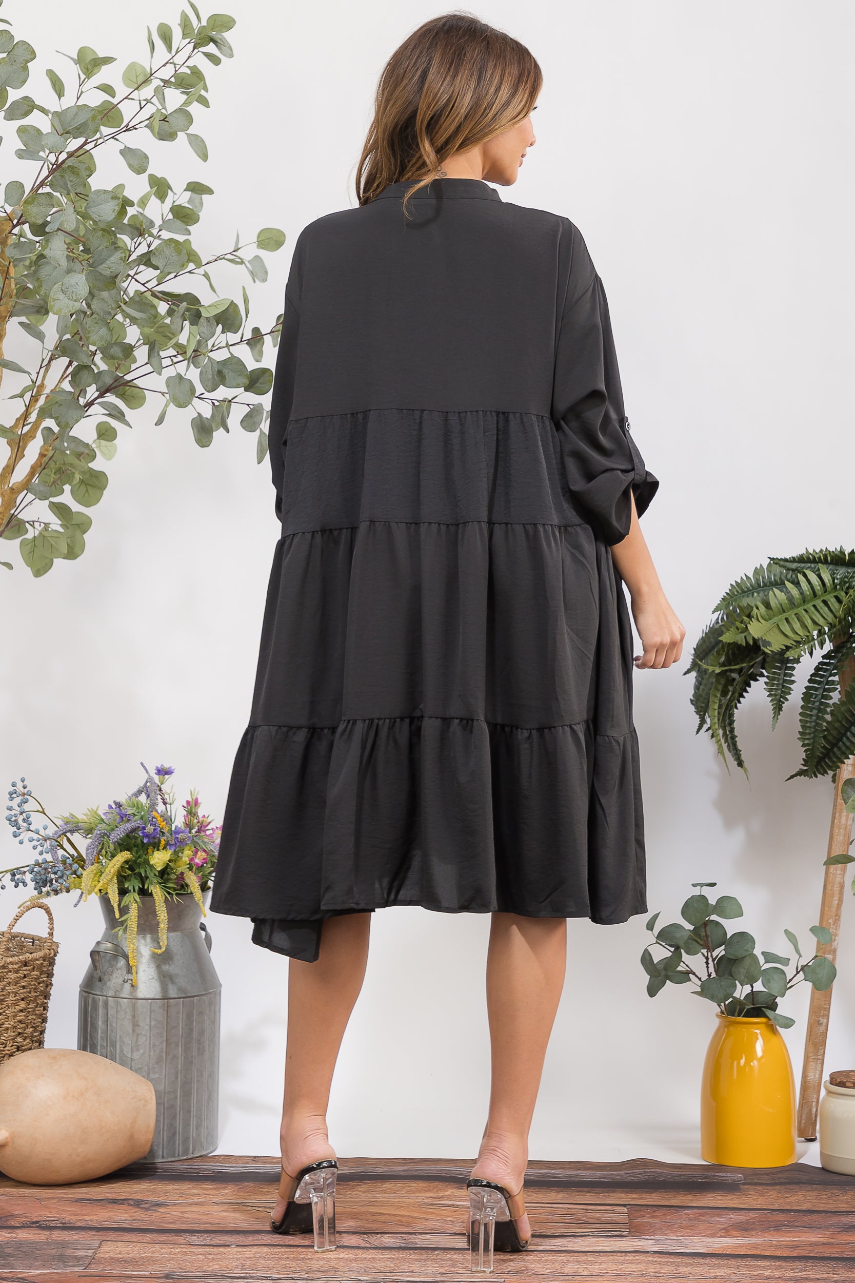 25101 Tiered Oversize Shirt Midi Dress