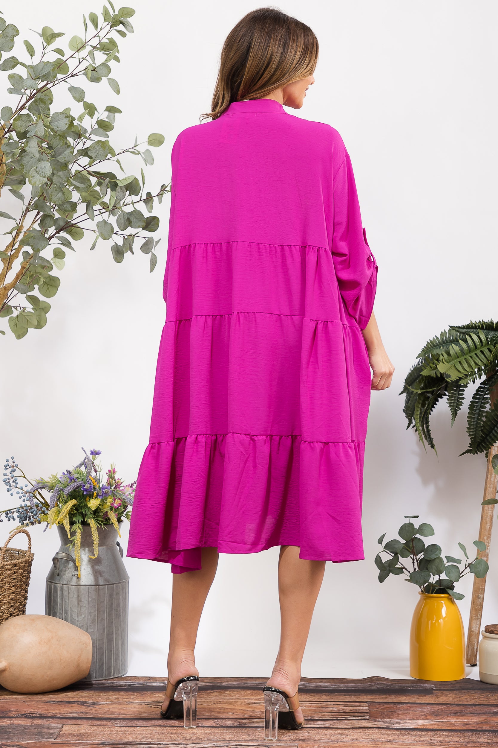 25101 Tiered Oversize Shirt Midi Dress