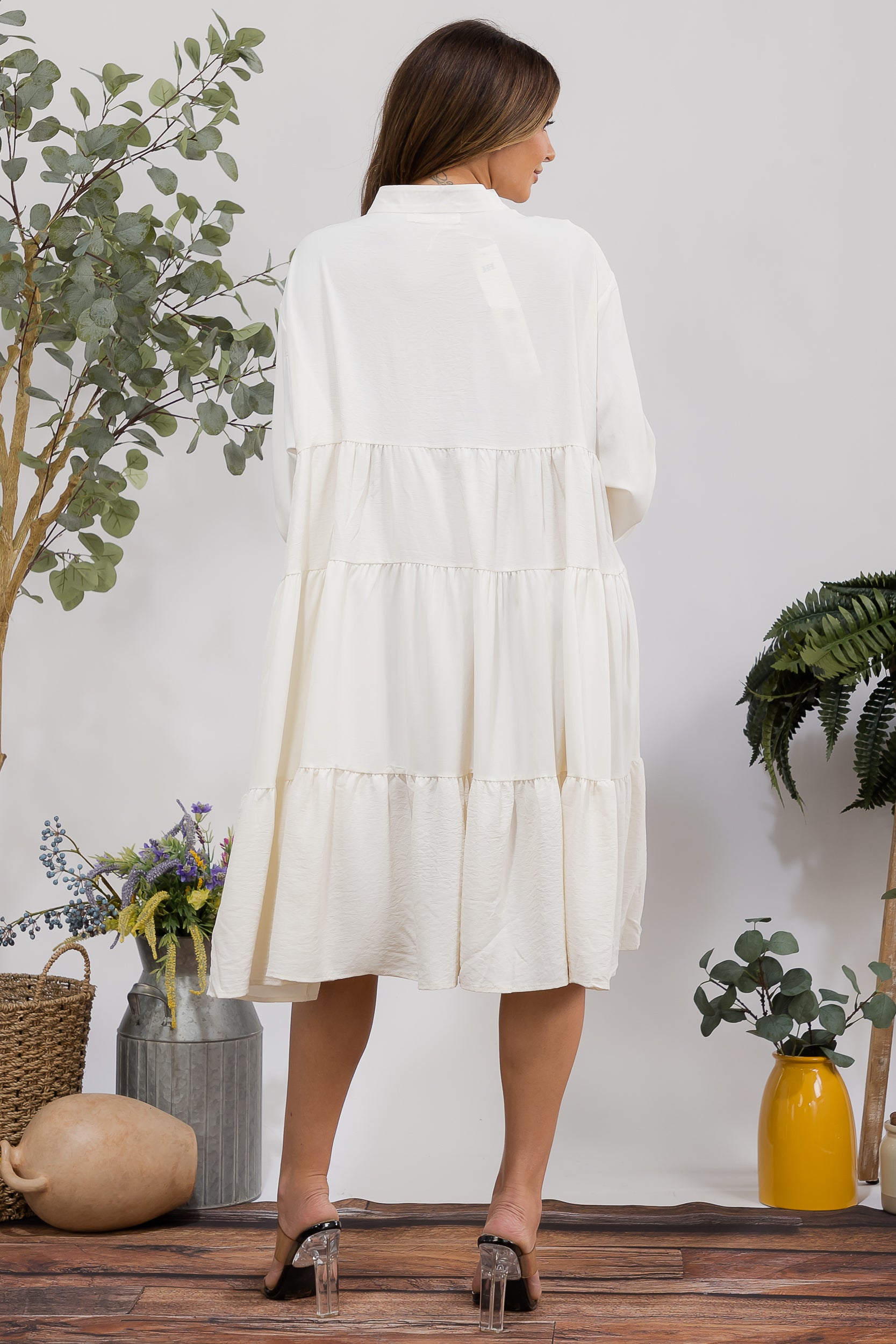 25101 Tiered Oversize Shirt Midi Dress