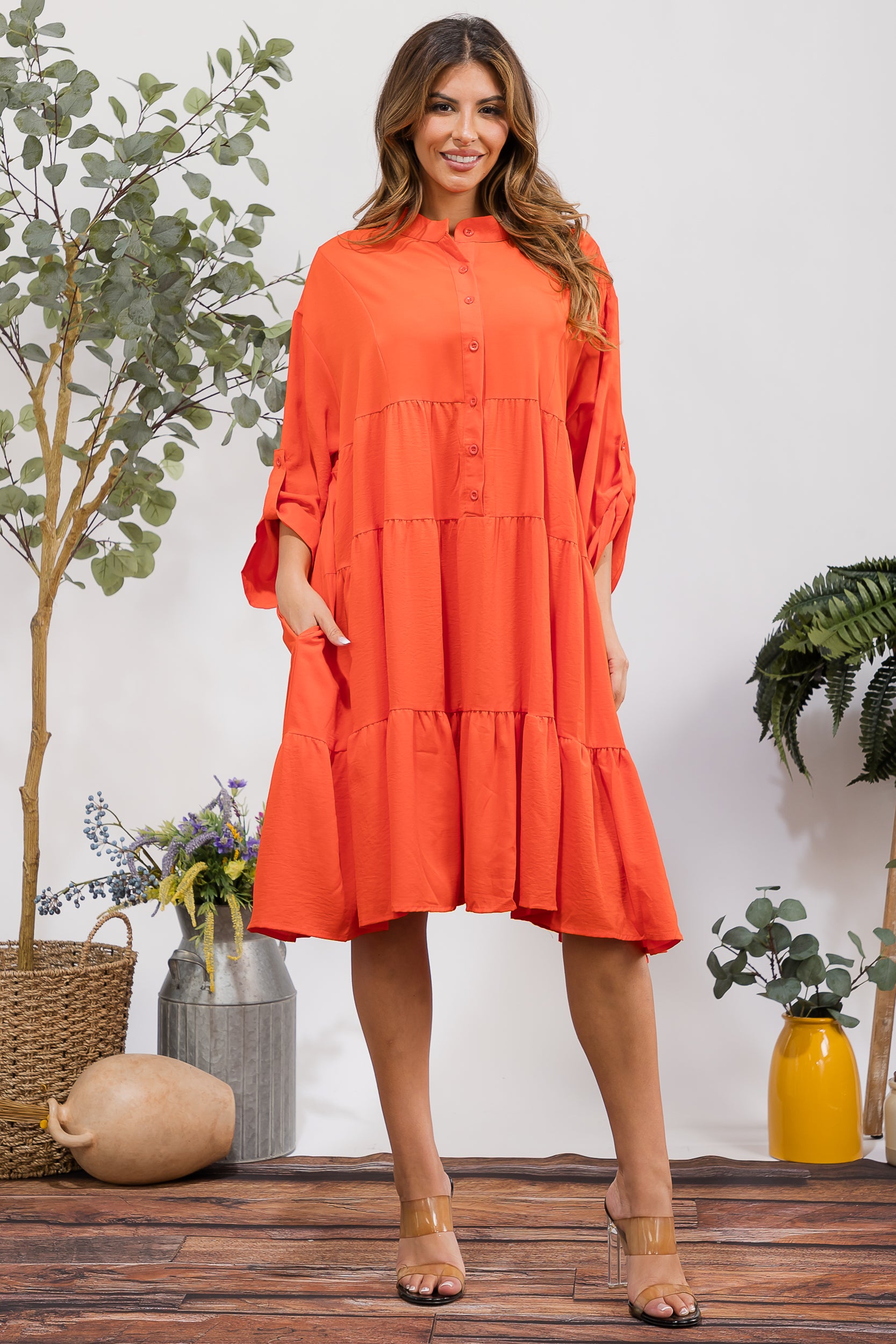25101 Tiered Oversize Shirt Midi Dress