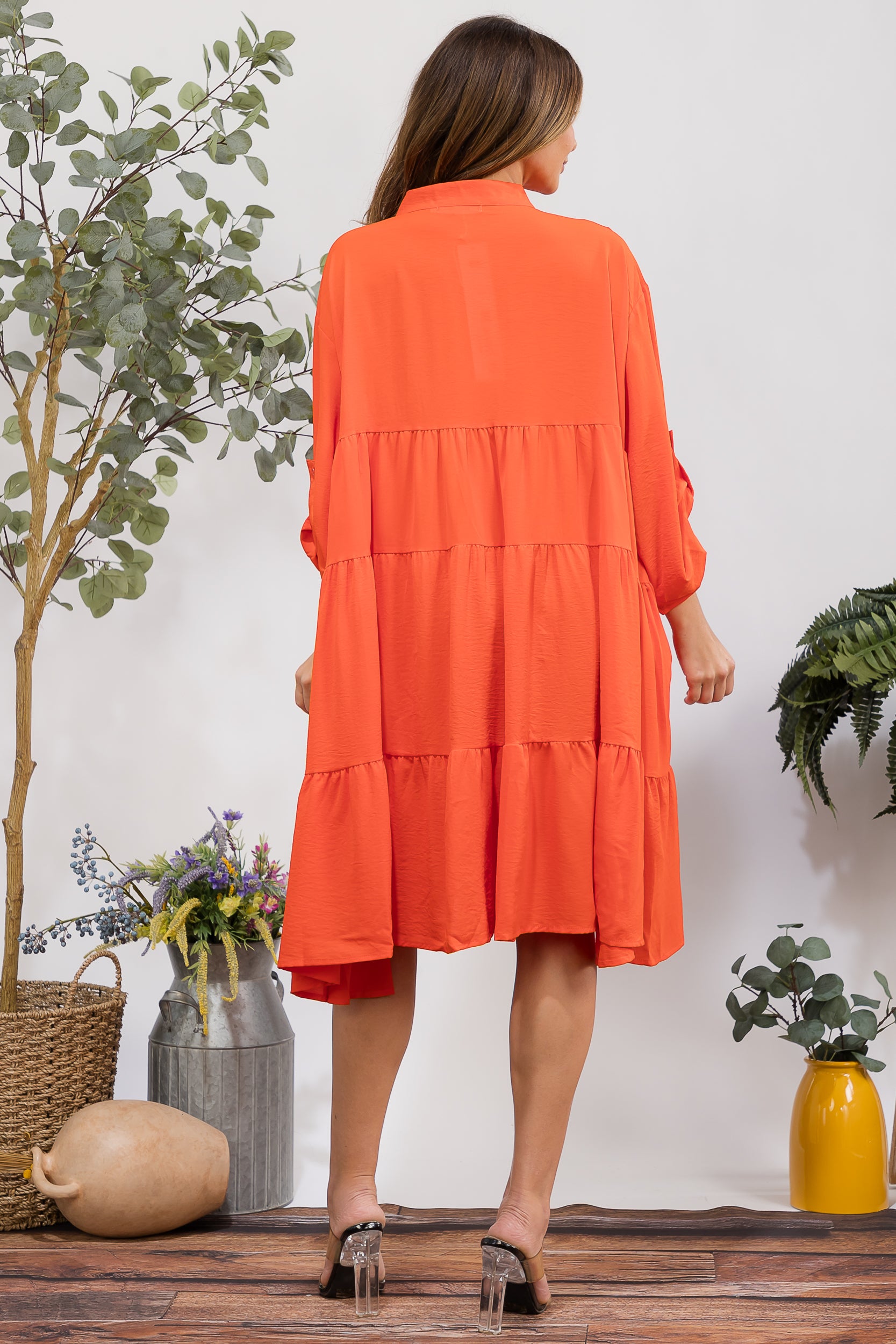 25101 Tiered Oversize Shirt Midi Dress