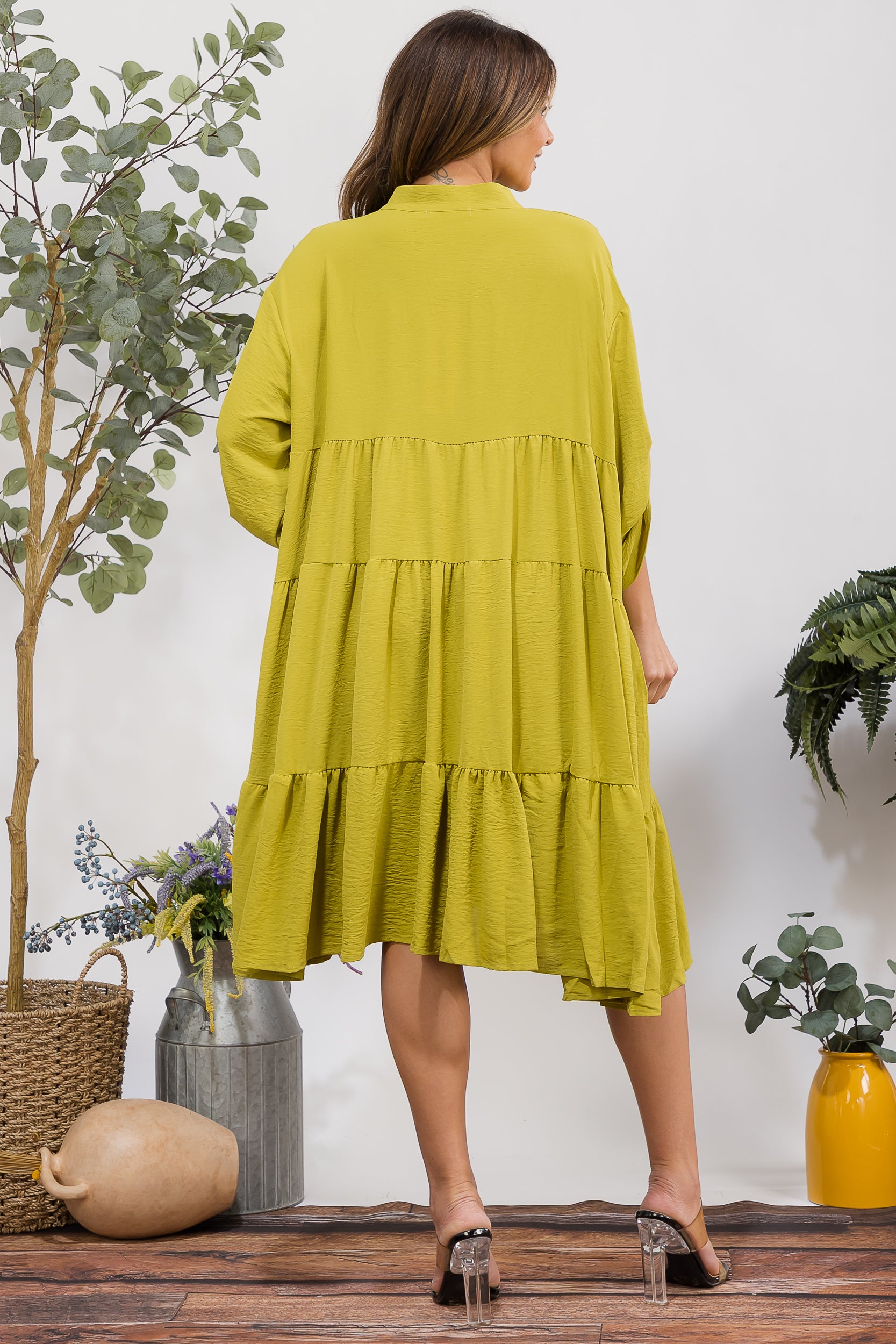 25101 Tiered Oversize Shirt Midi Dress