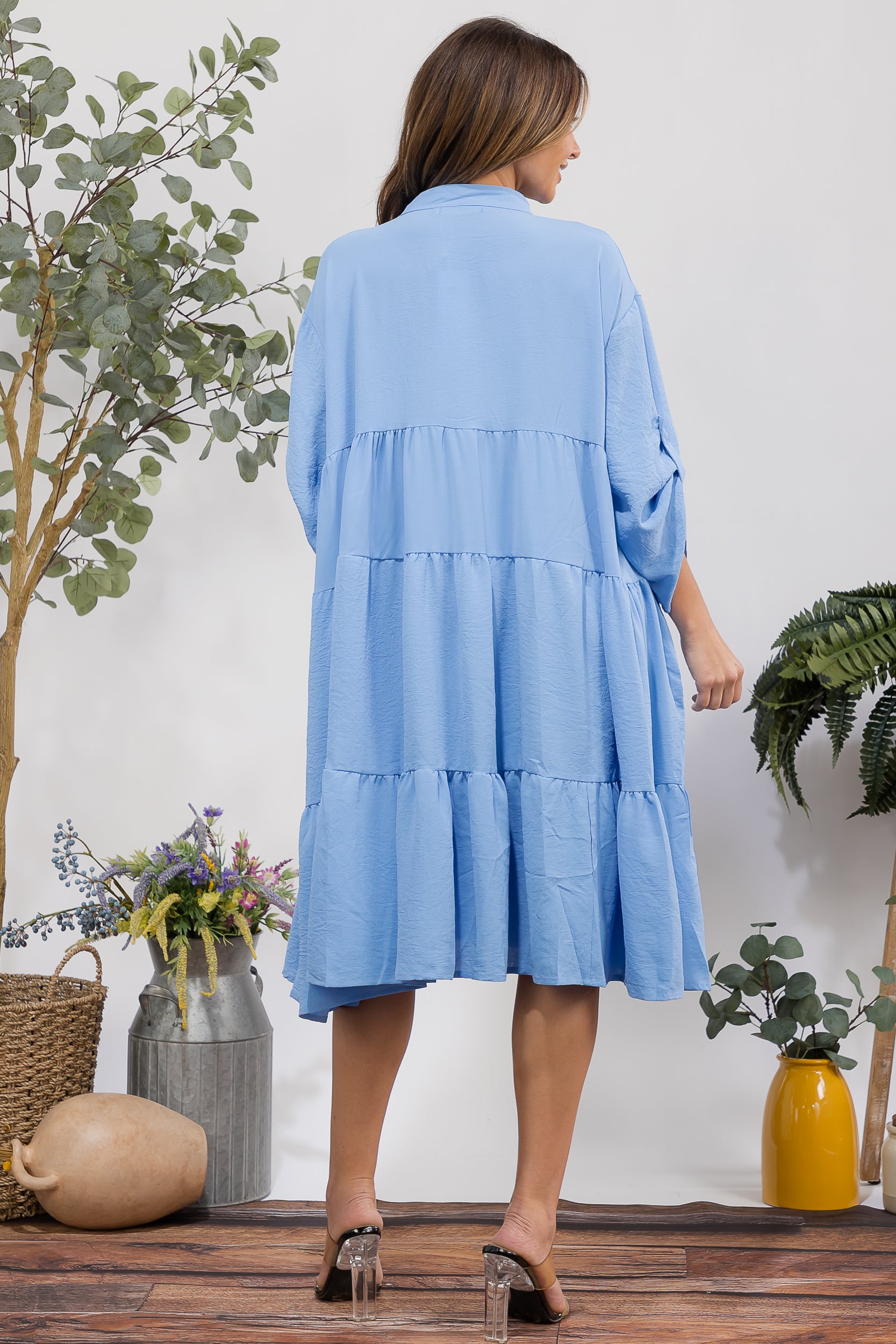 25101 Tiered Oversize Shirt Midi Dress