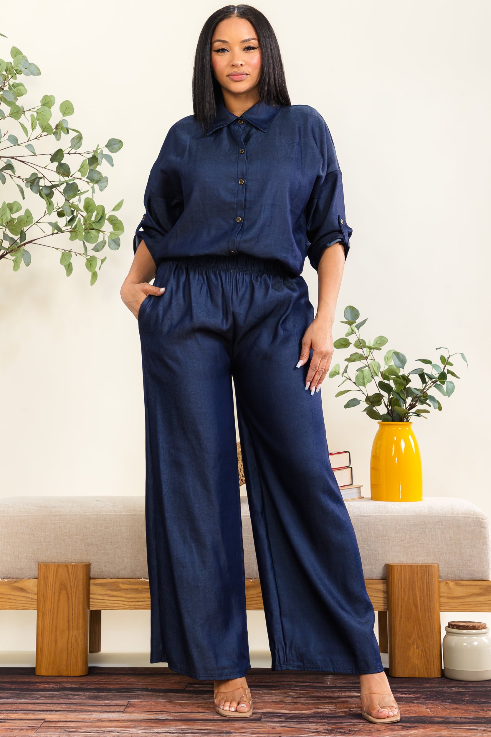 HH753X4-55-S1 - Button Down Two-Piece Denim Set
