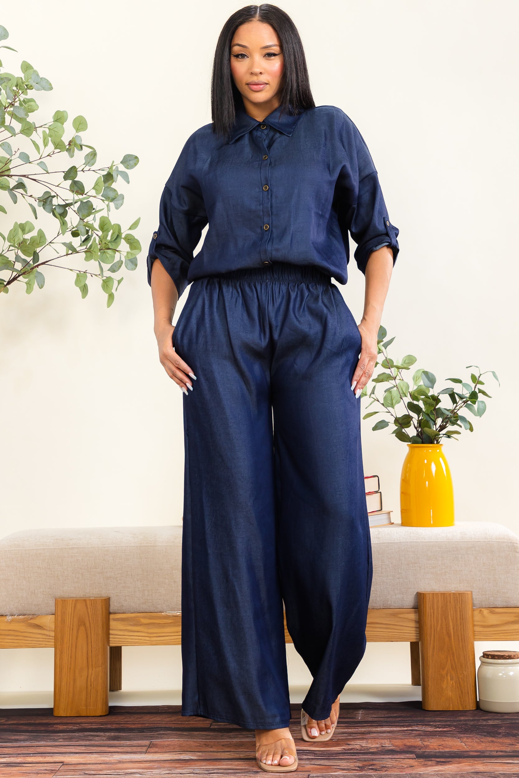 HH753X4-55-S1 - Button Down Two-Piece Denim Set