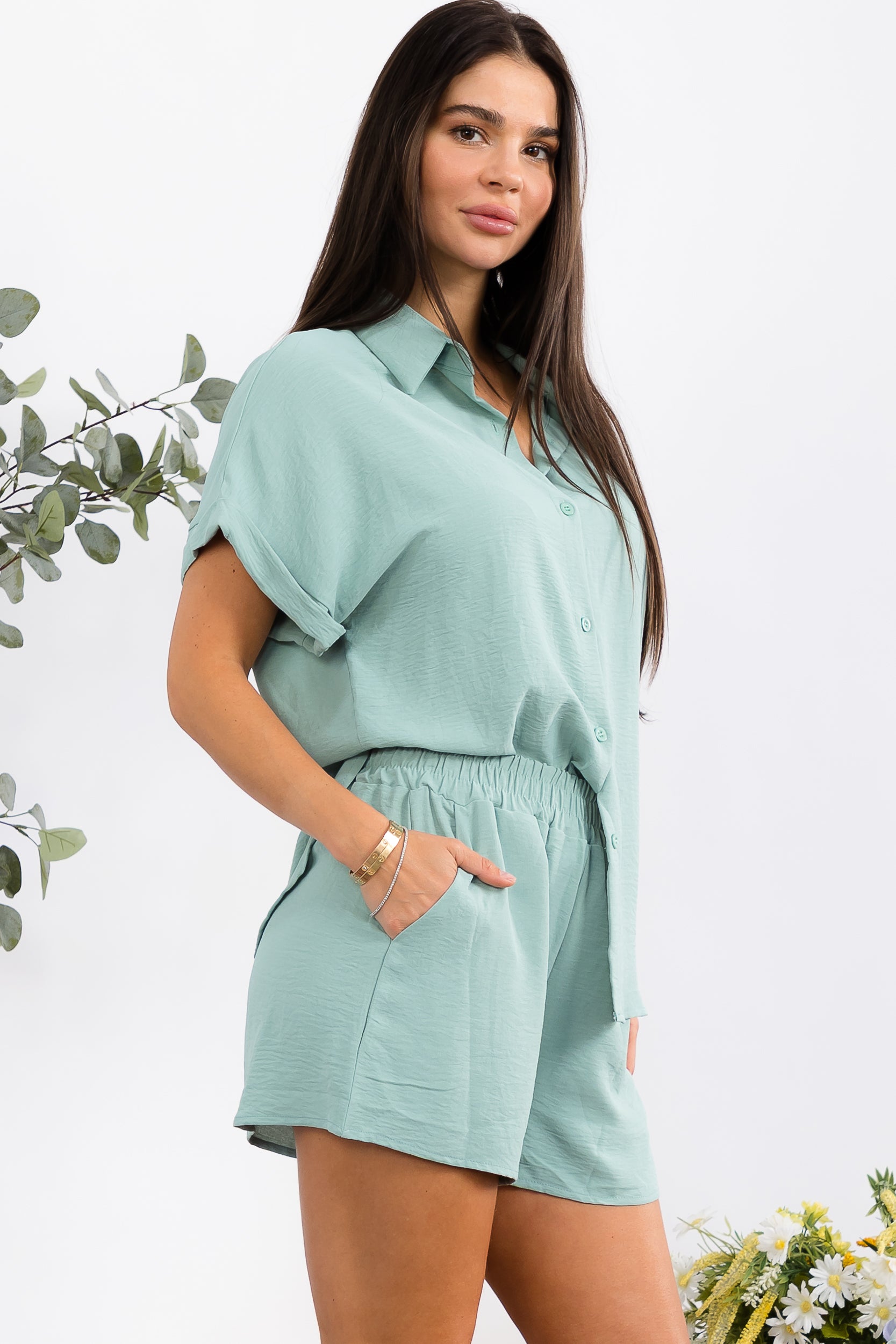 HH25107-X Plus Size Ribbed Button-Front Set