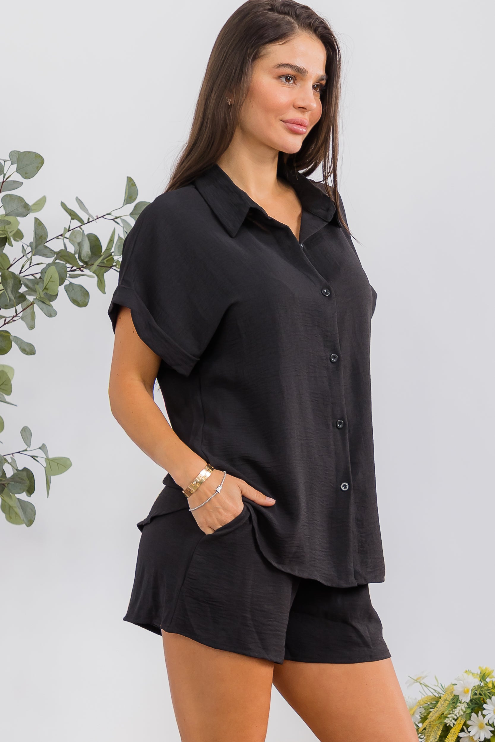 HH25107-X Plus Size Ribbed Button-Front Set