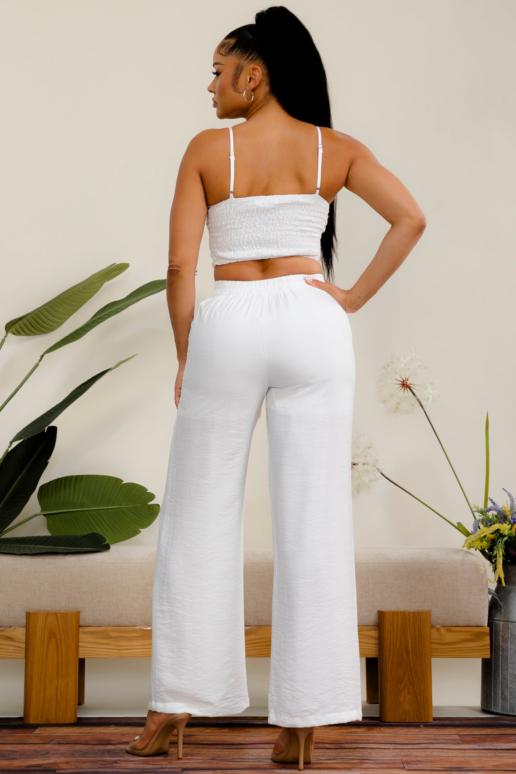 ES418 - Rope Detail Crop Top & Wide Leg Pant Set