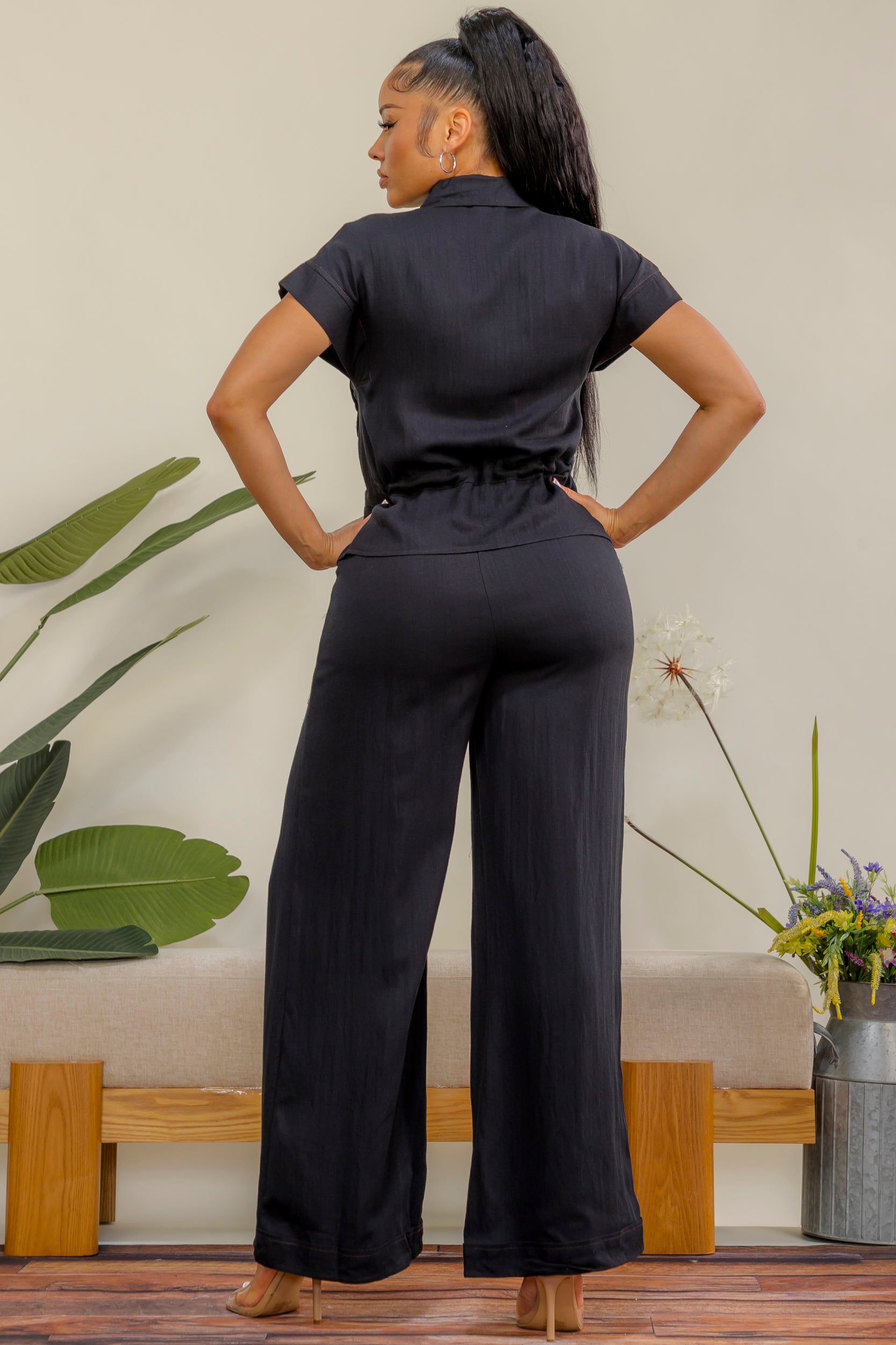 ES417-R - Button Drawstring Wide Leg Set