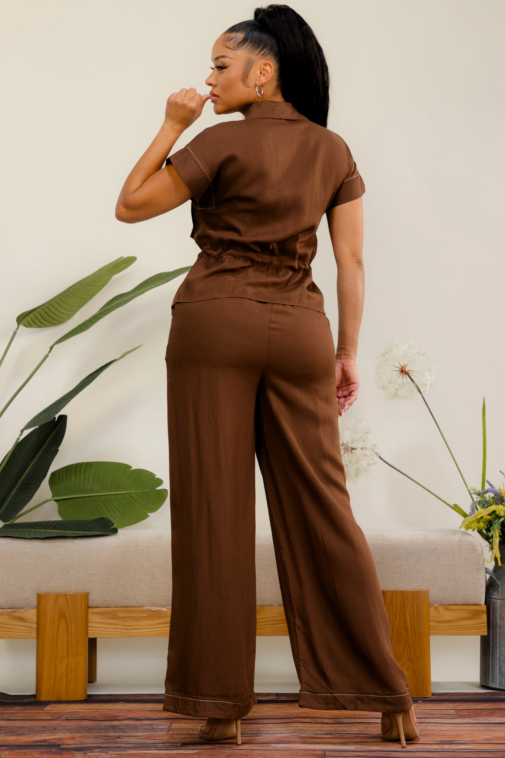 ES417-R - Button Drawstring Wide Leg Set