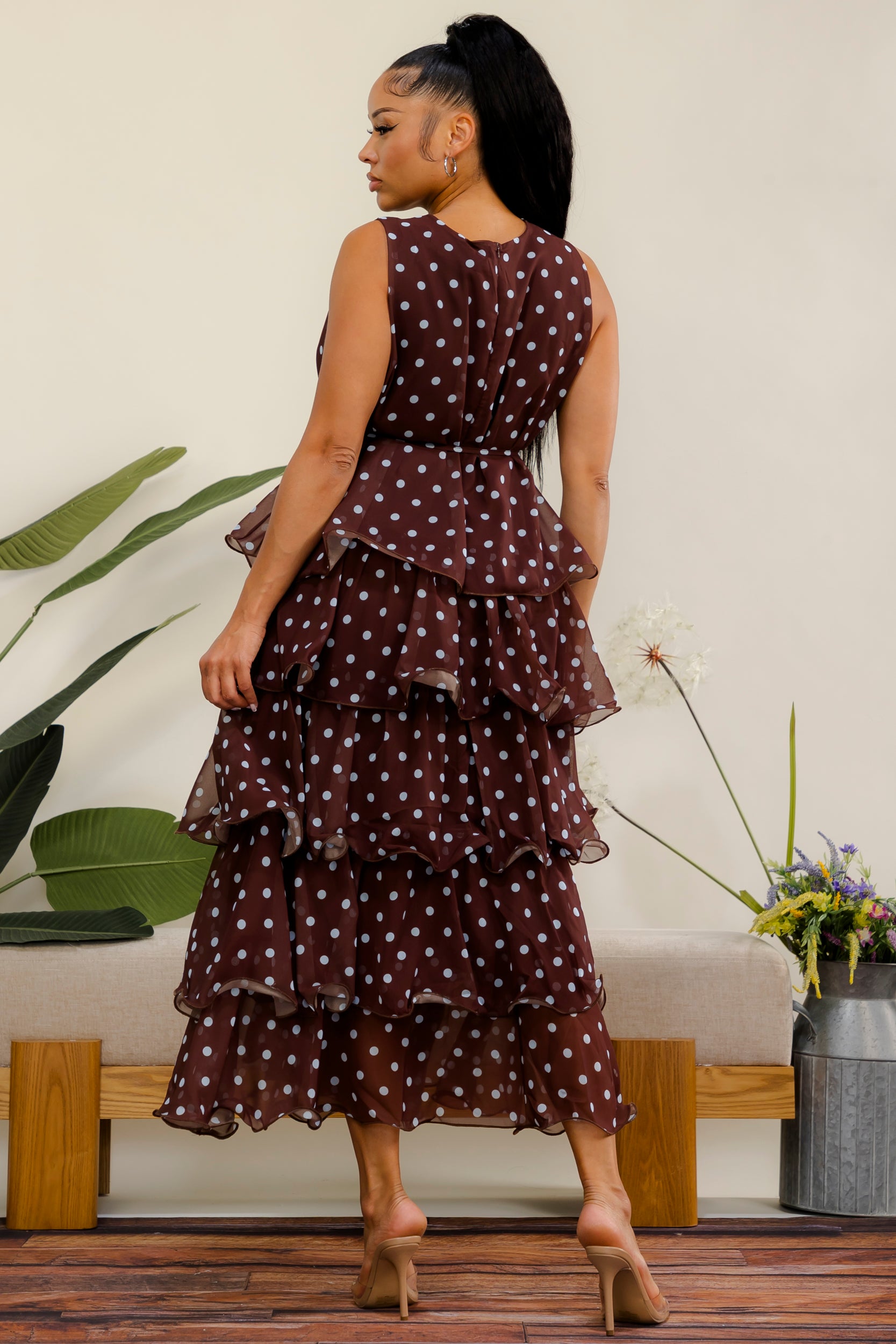 LD716P-R - Polka Dot Tier Dress