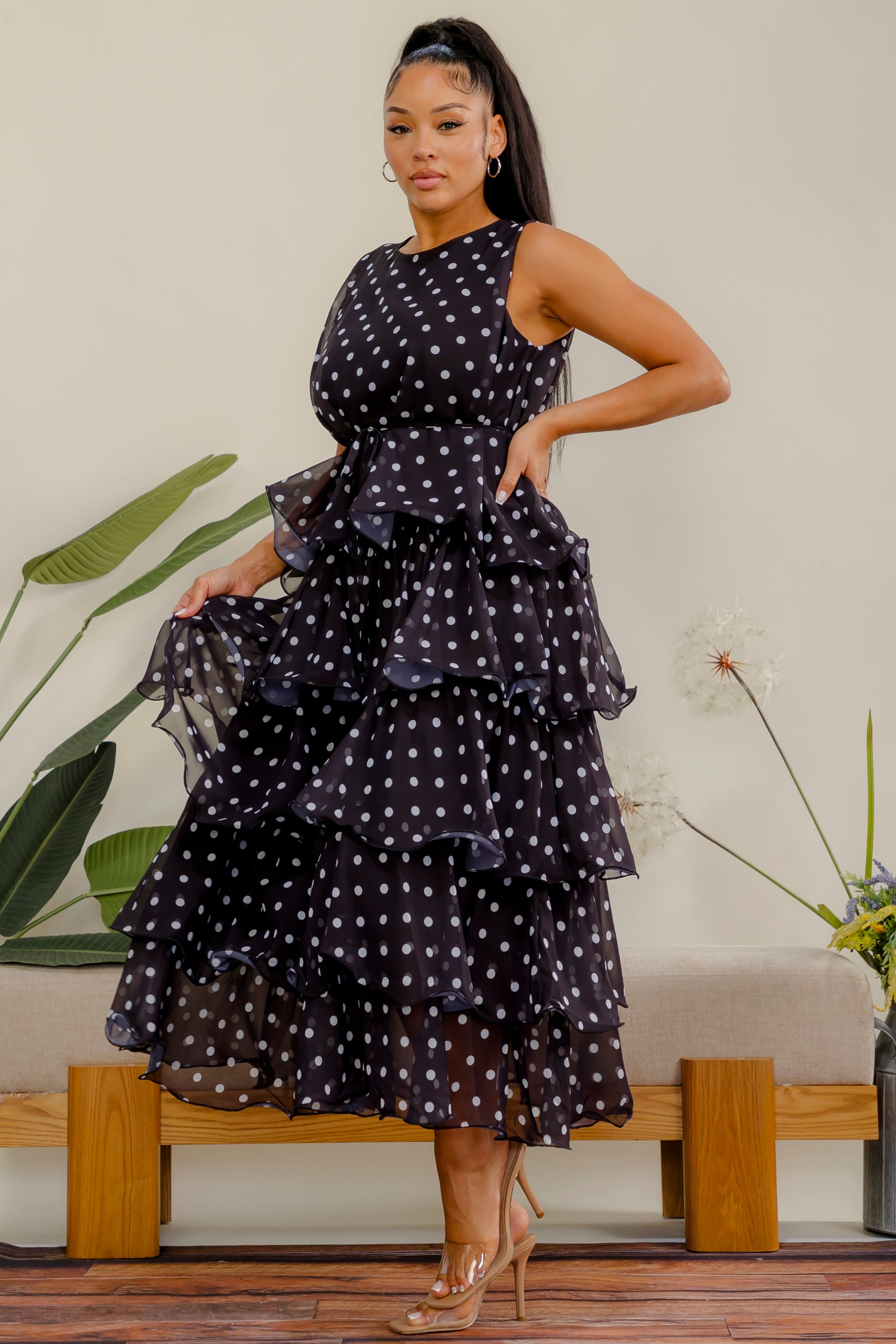 LD716P-R - Polka Dot Tier Dress