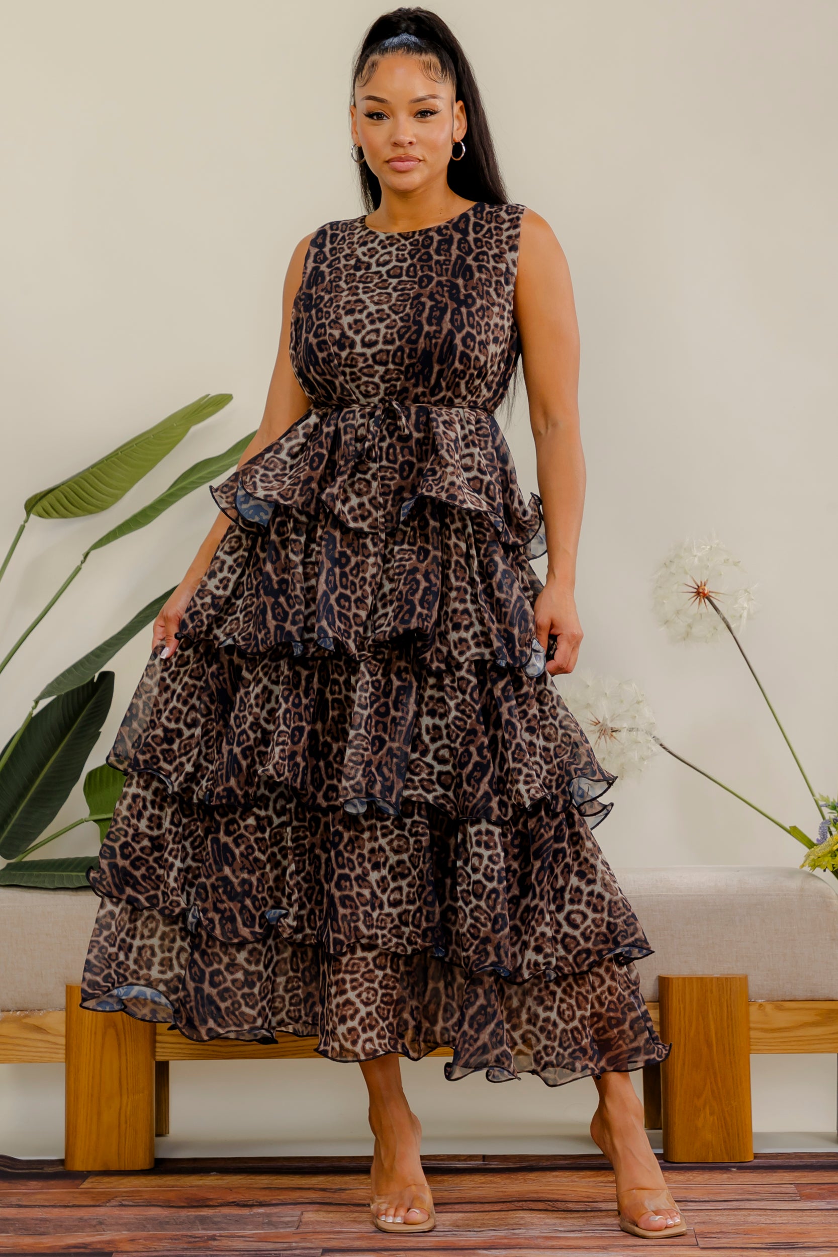 LD716P1-R - Leopard Tier Dress