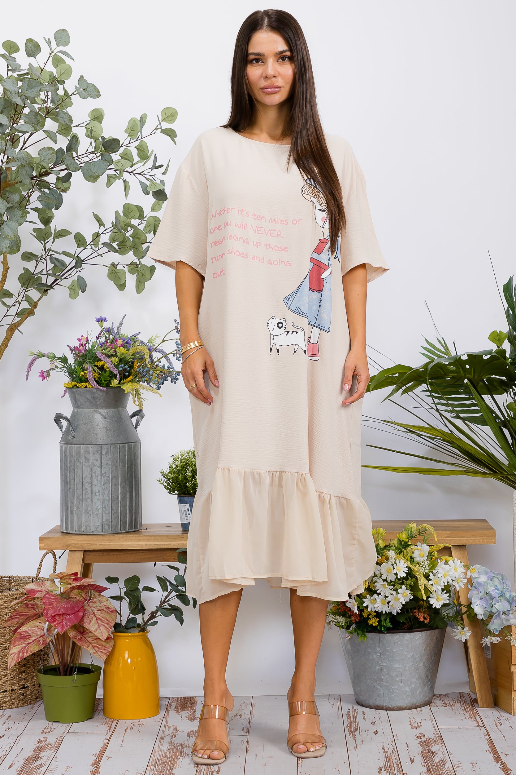2559-2 Print Ruffle Hem Dress