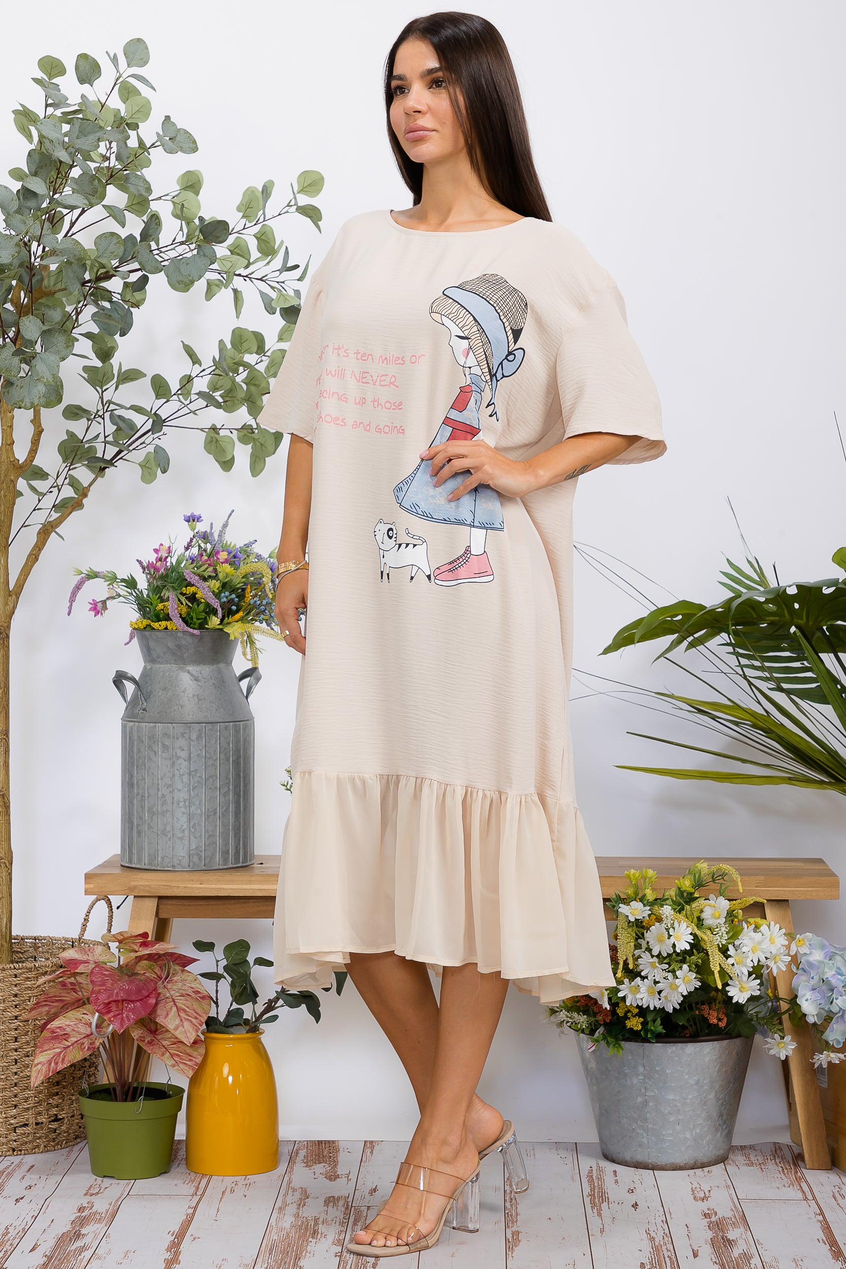 2559-2 Print Ruffle Hem Dress